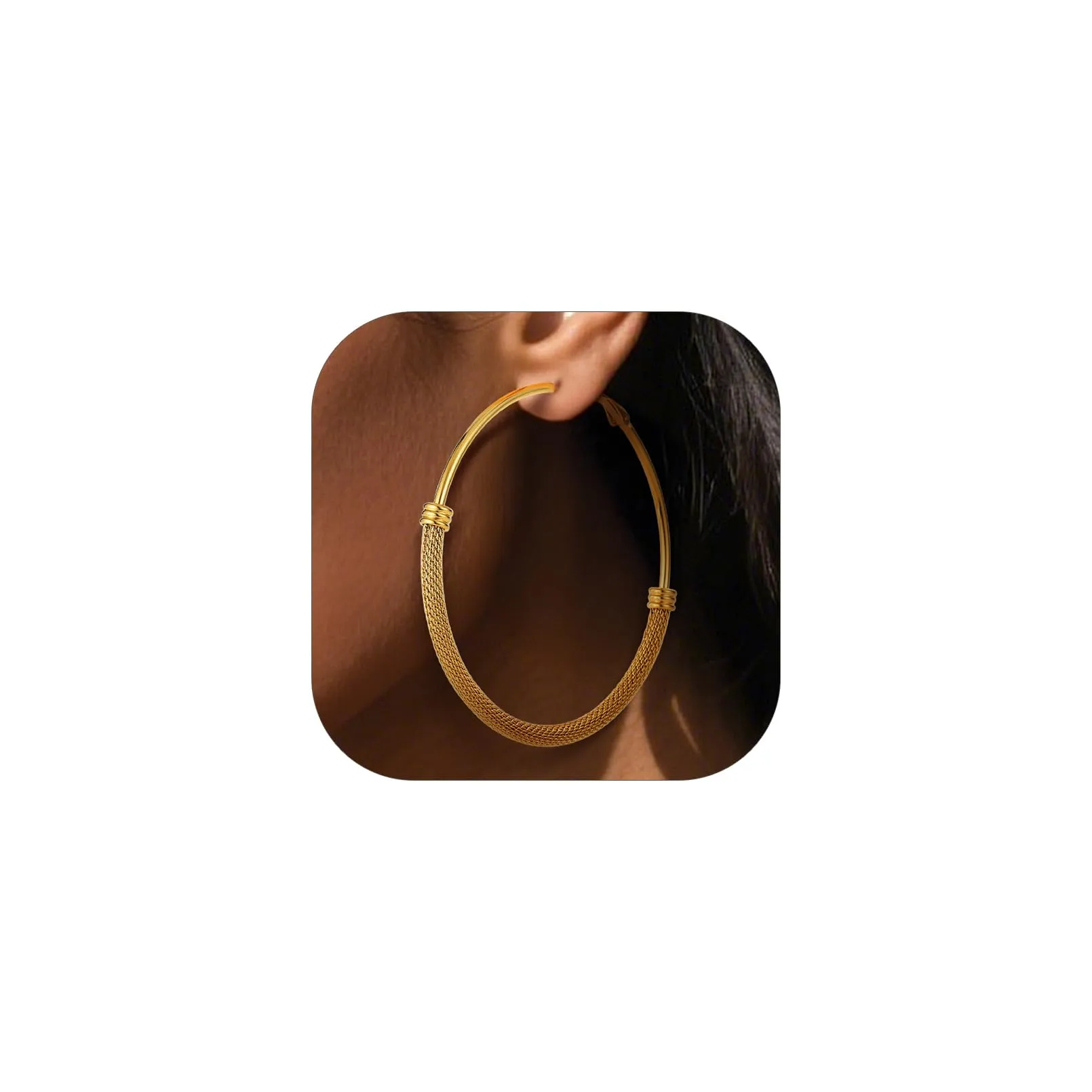 PROSTEEL Orecchini a Cerchio a Maglia Metallica in Acciaio Inossidabile Oro 70mm - immagine 1