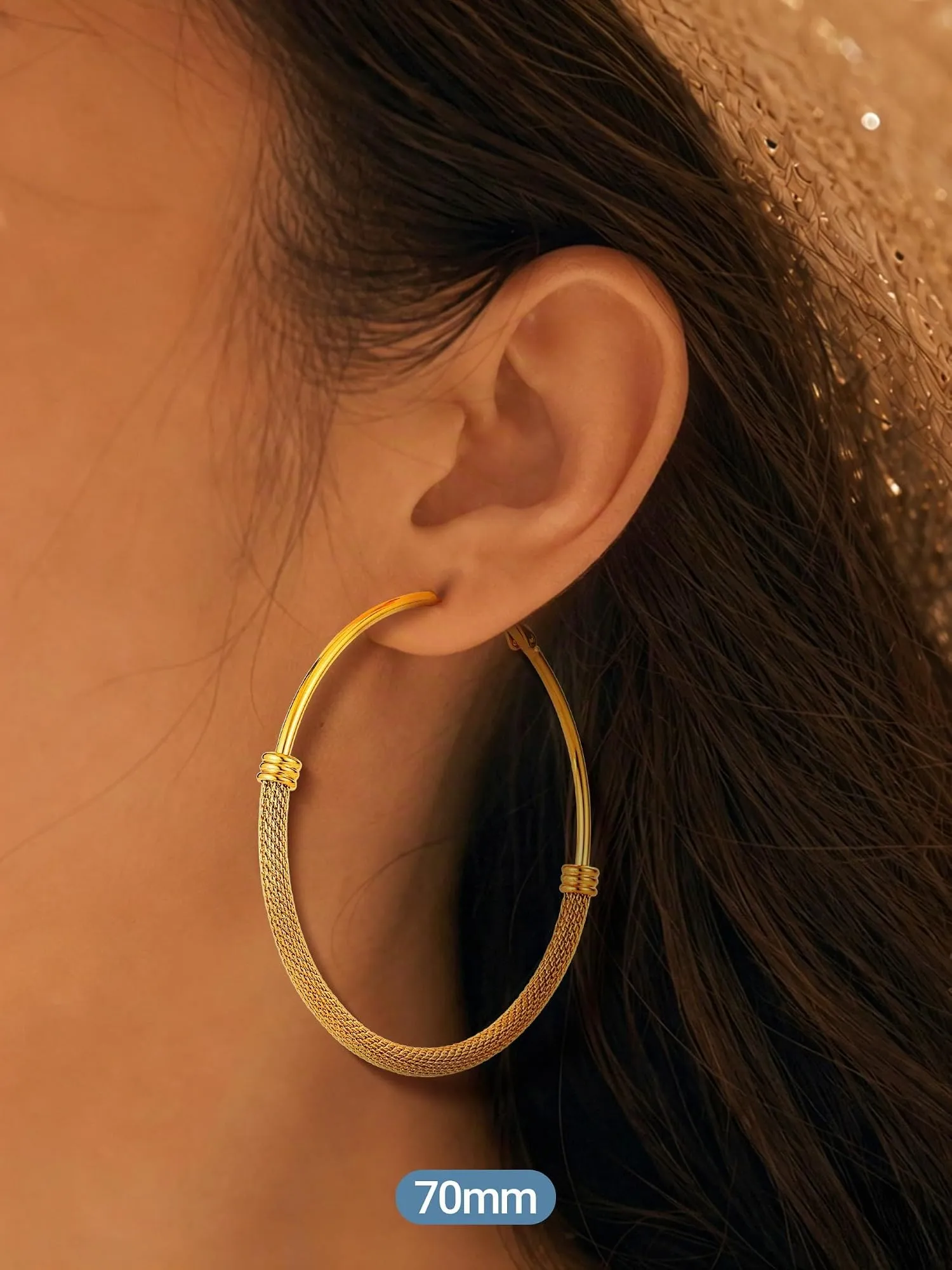 PROSTEEL Orecchini a Cerchio a Maglia Metallica in Acciaio Inossidabile Oro 70mm - immagine 8