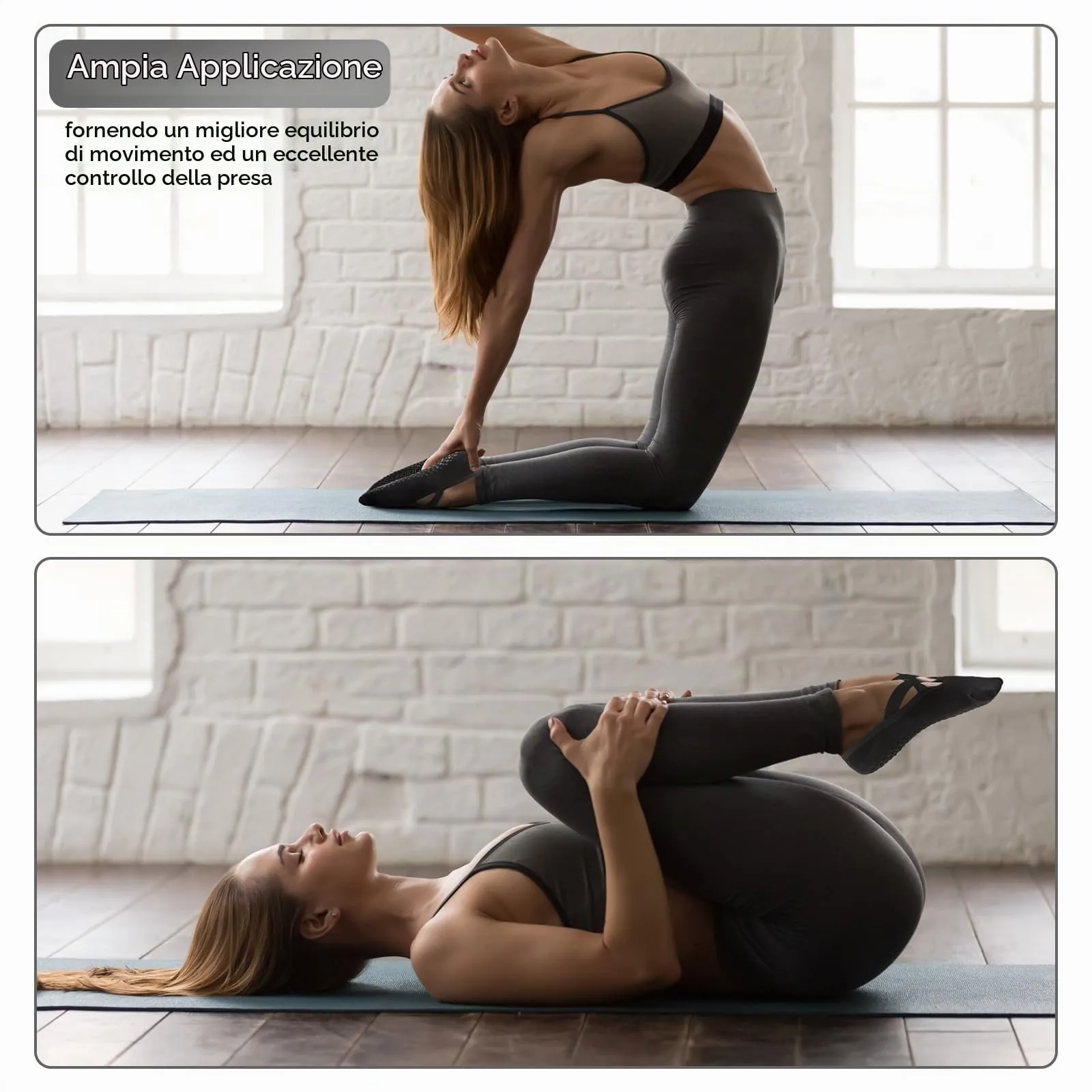 Bafiwu Calzini Antiscivolo Donna per Pilates, Yoga e Danza, 4 Paia, 35-40, Black - immagine 6