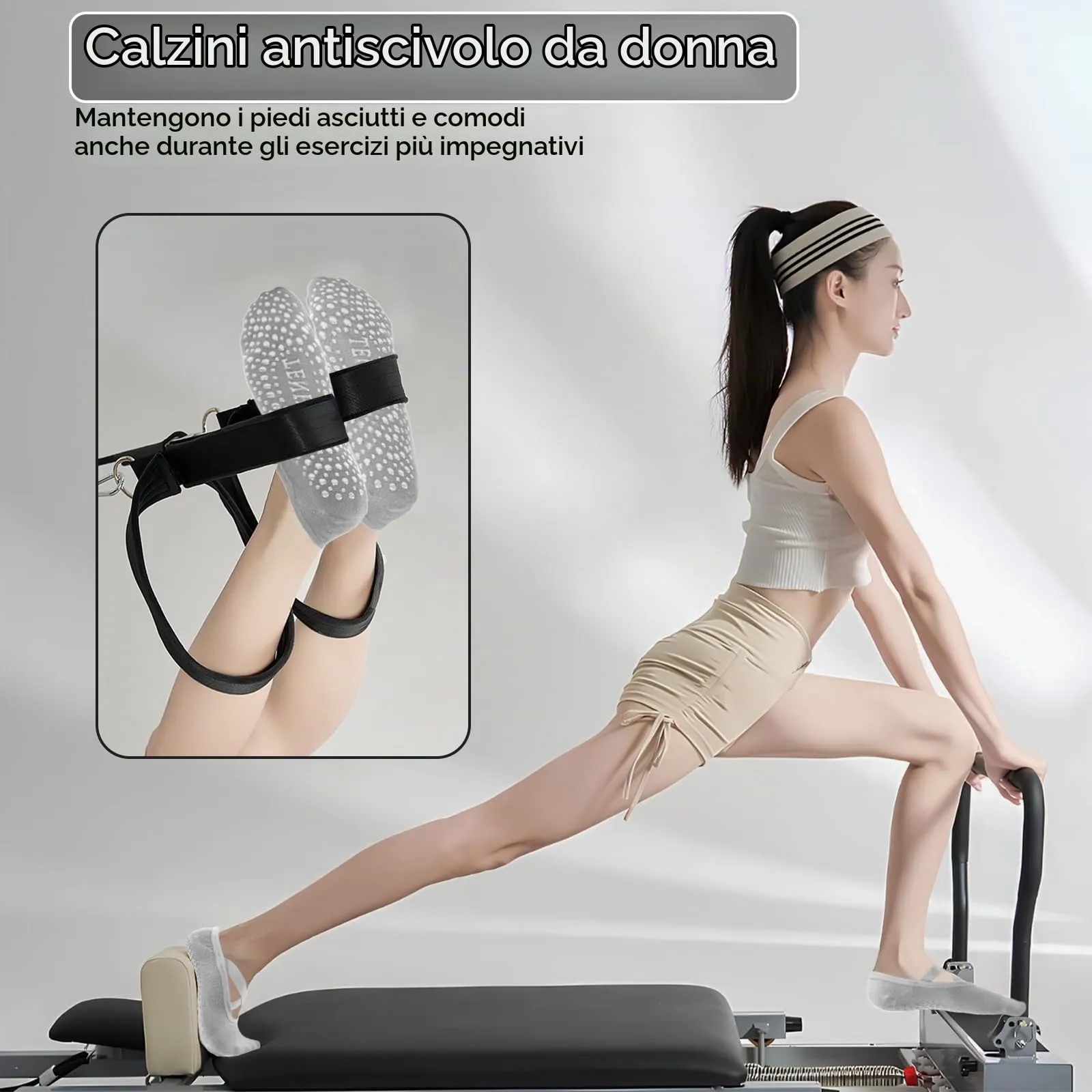 Bafiwu Calzini Antiscivolo Donna per Pilates, Yoga, Balletto e Danza, 4 Paia, 35-40, Grigio - immagine 5