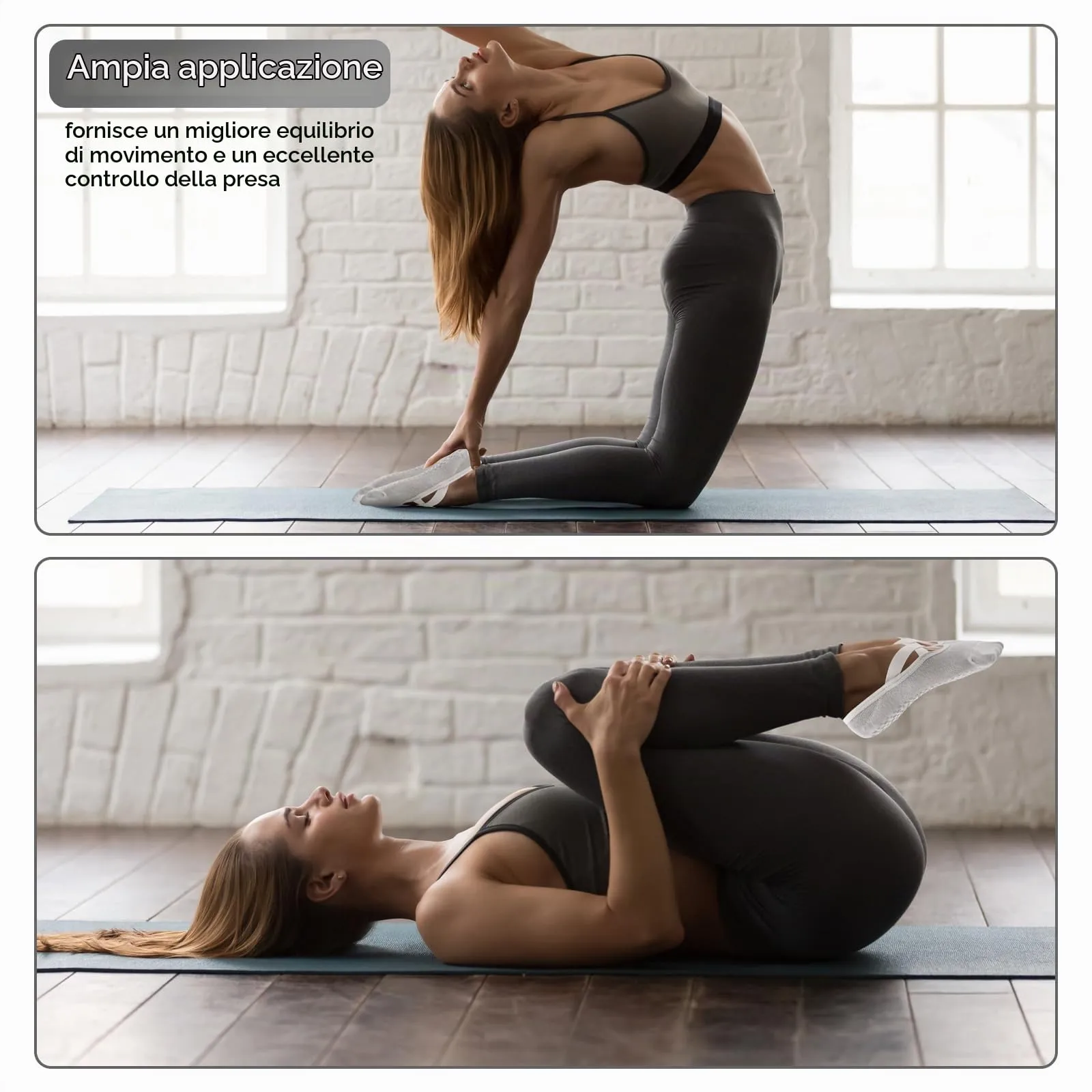 Bafiwu Calzini Antiscivolo Donna per Pilates, Yoga, Balletto e Danza, 4 Paia, 35-40, Grigio - immagine 6