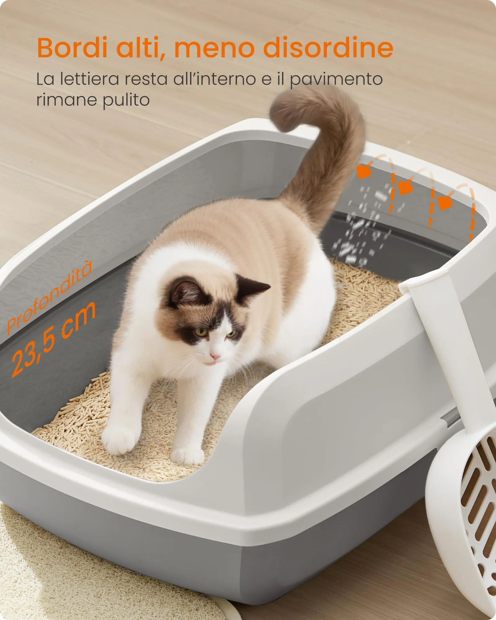 Feandrea Vassoio Lettiera per Gatti XXL Aperto con Paletta, Bianco Nuvola PPT010W101 - immagine 4