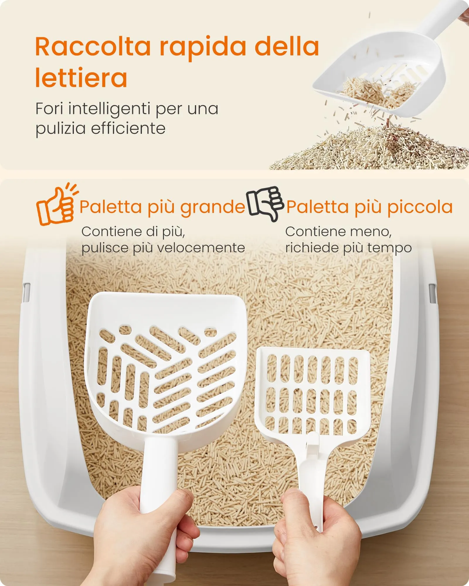 Feandrea Vassoio Lettiera per Gatti XXL Aperto con Paletta, Bianco Nuvola PPT010W101 - immagine 6