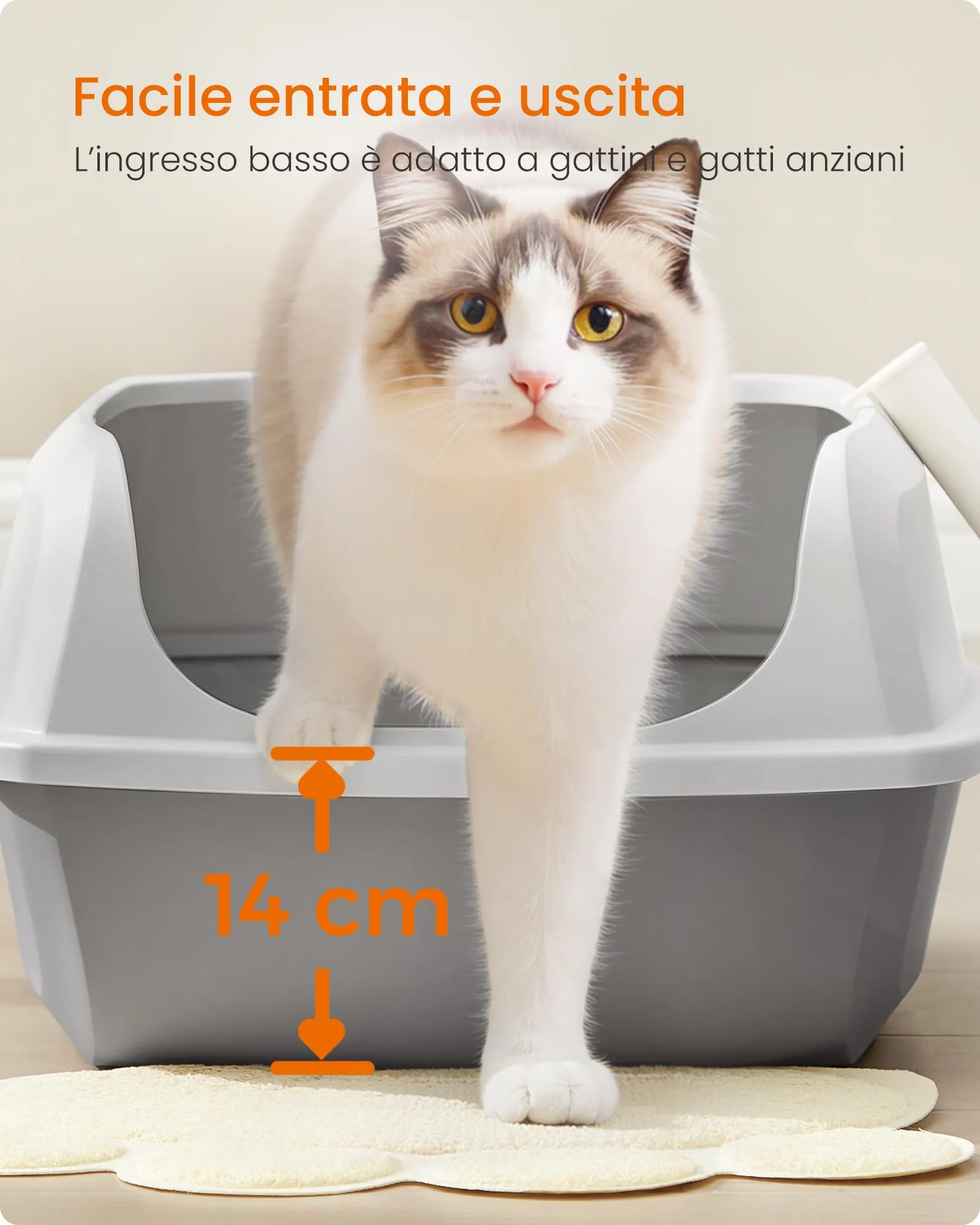 Feandrea Vassoio Lettiera per Gatti XXL Aperto con Paletta, Bianco Nuvola PPT010W101 - immagine 7