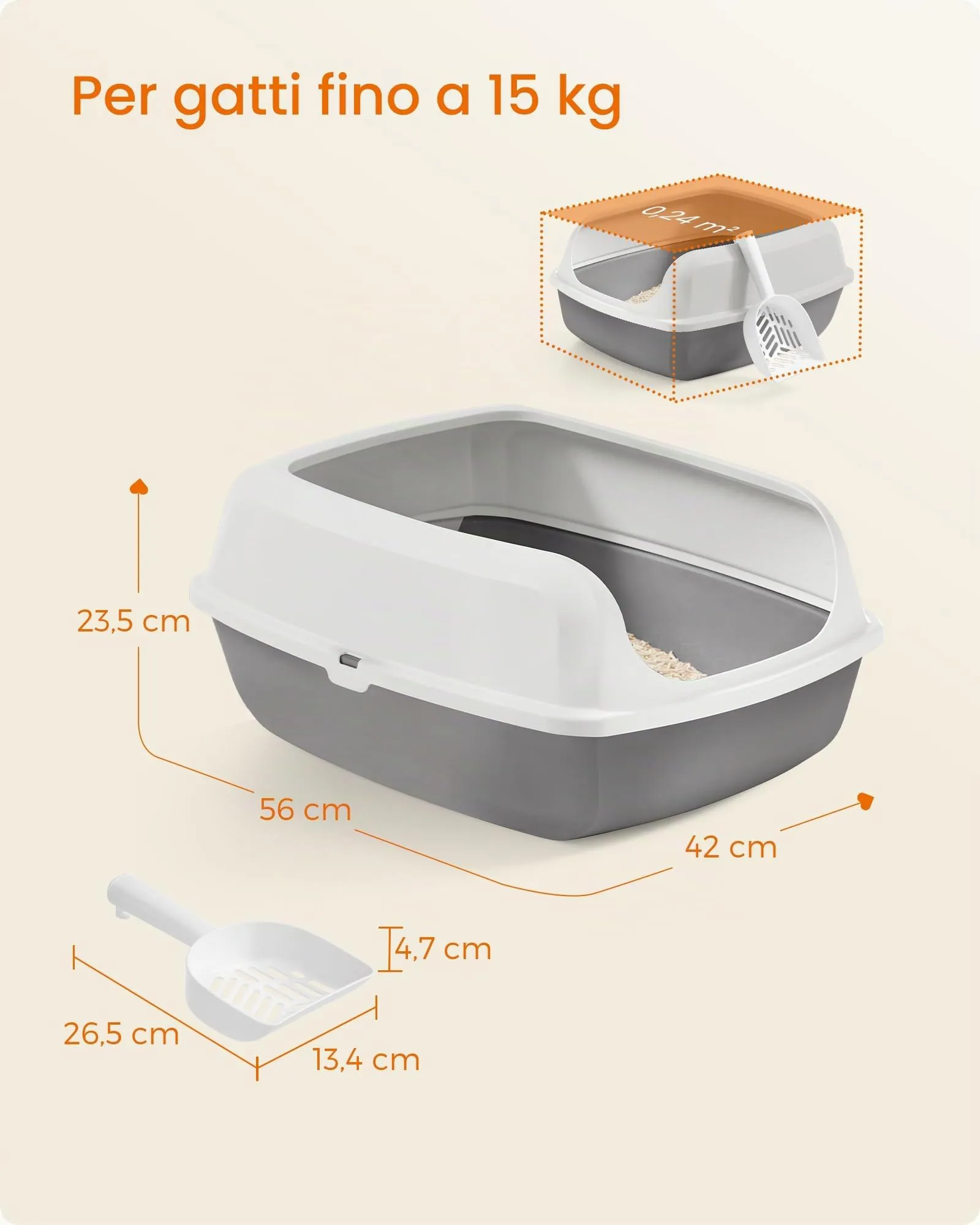 Feandrea Vassoio Lettiera per Gatti XXL Aperto con Paletta, Bianco Nuvola PPT010W101 - immagine 8