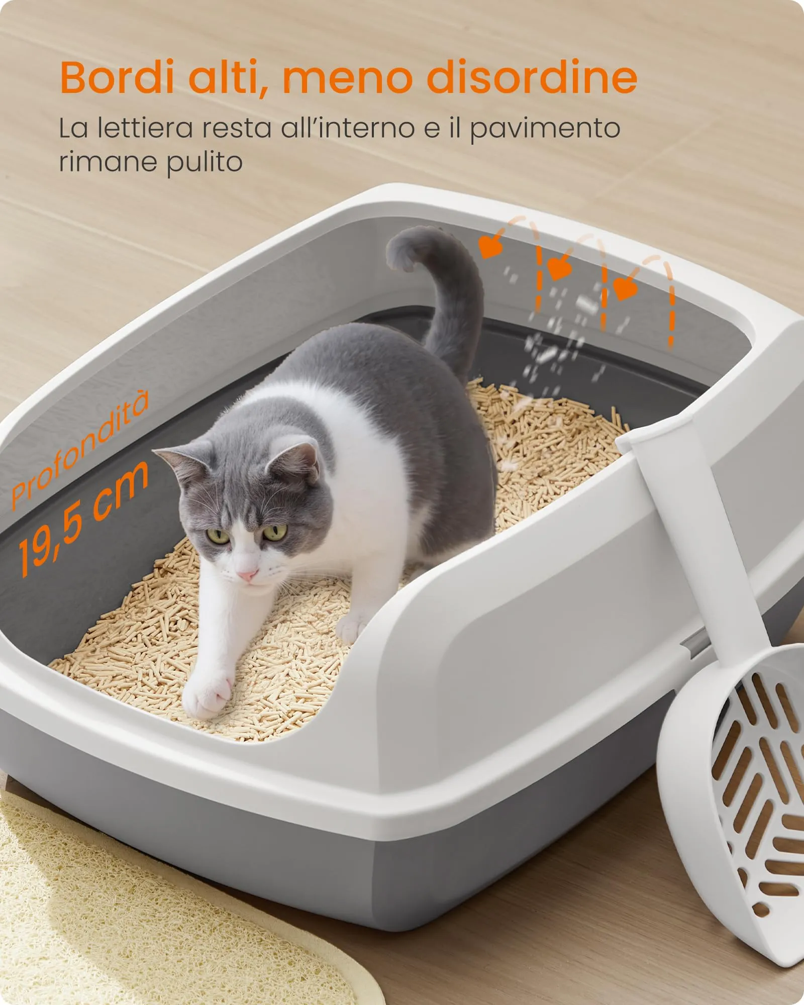Feandrea Vassoio Lettiera per Gatti con Bordi Alti, XL, Bianco Nuvola PPT009W101 - immagine 4