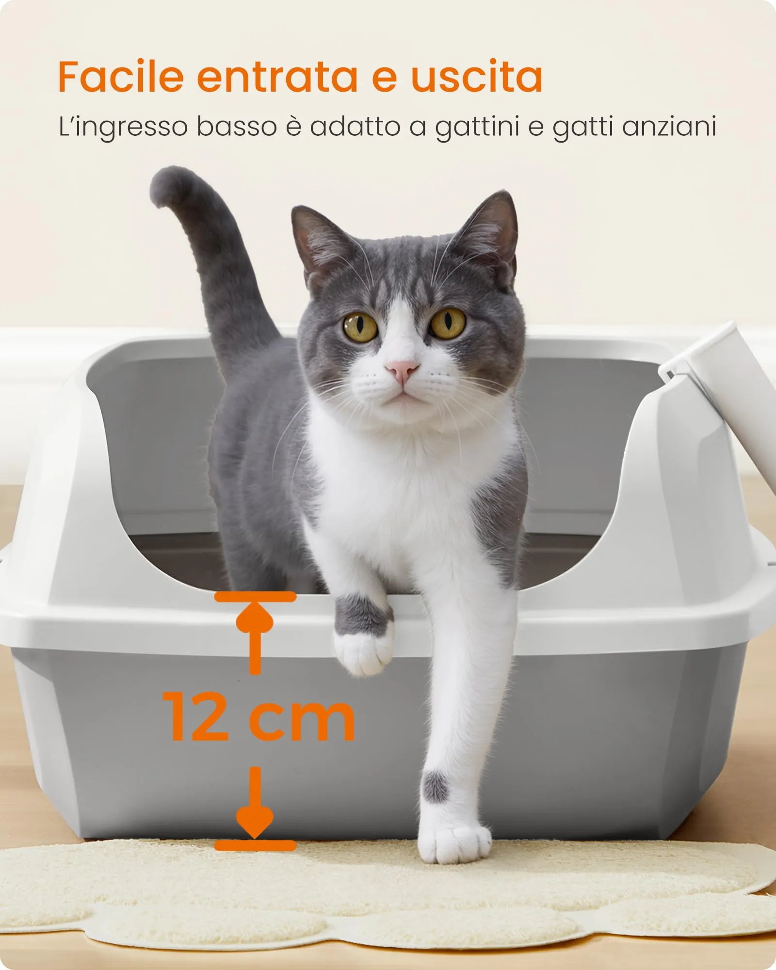 Feandrea Vassoio Lettiera per Gatti con Bordi Alti, XL, Bianco Nuvola PPT009W101 - immagine 7