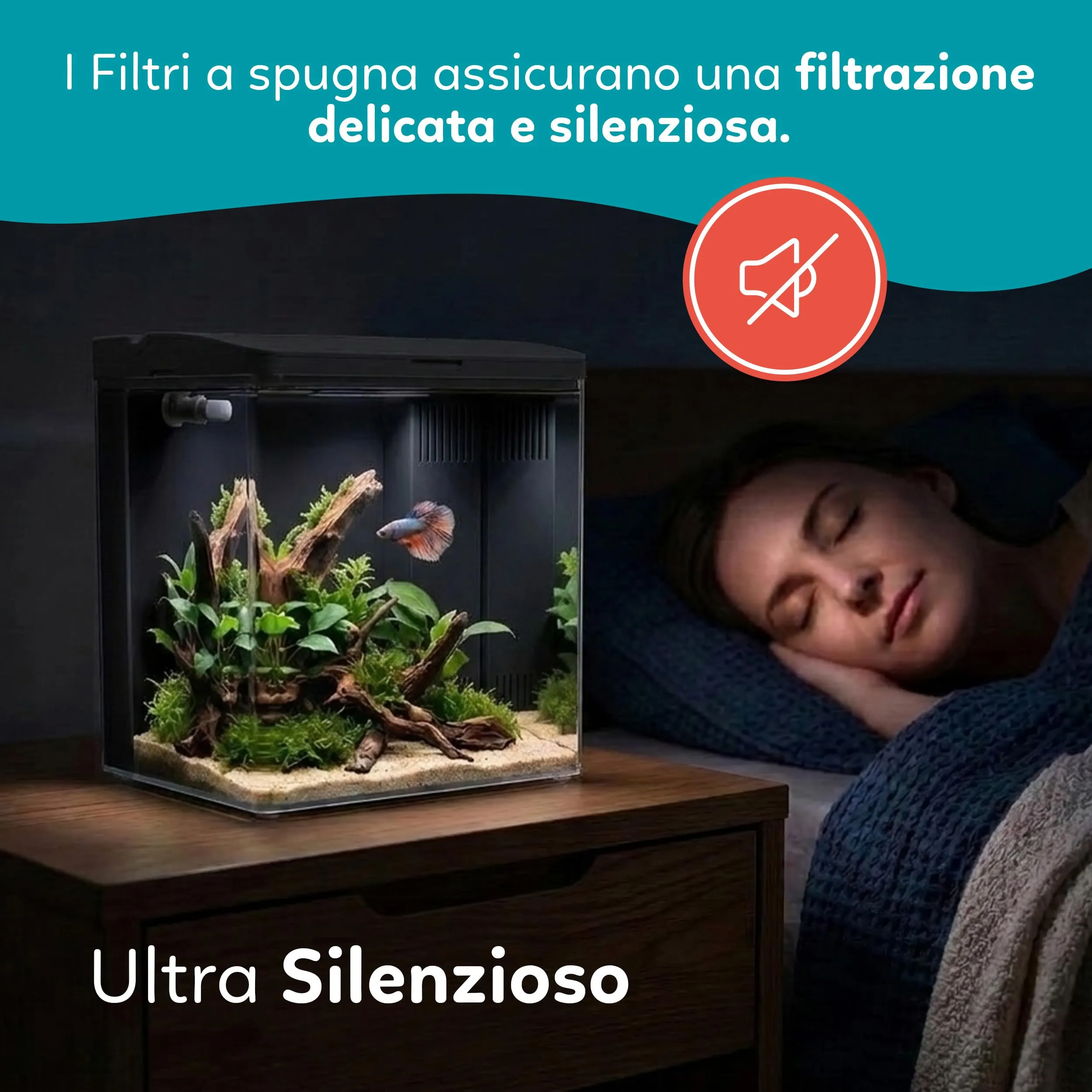 AQPET NEYA Mini Acquario in Acrilico 5L con Filtro, Pompa, LED 5 Modalità e Porte USB (Nero) - immagine 5