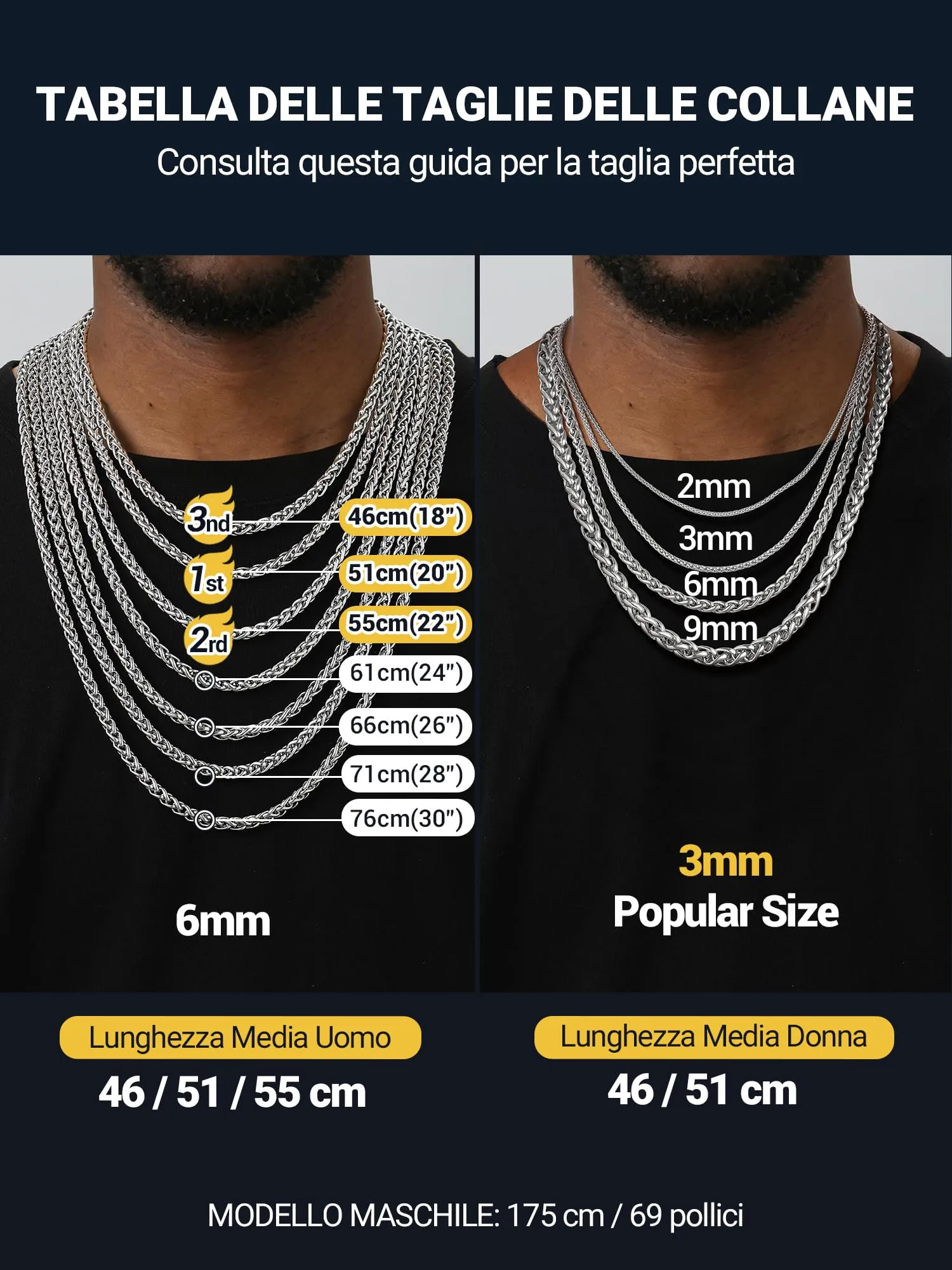 PROSTEEL Collana a Maglia Spiga in Acciaio Inox Chirurgico 316L, 9mm x 51cm - immagine 6