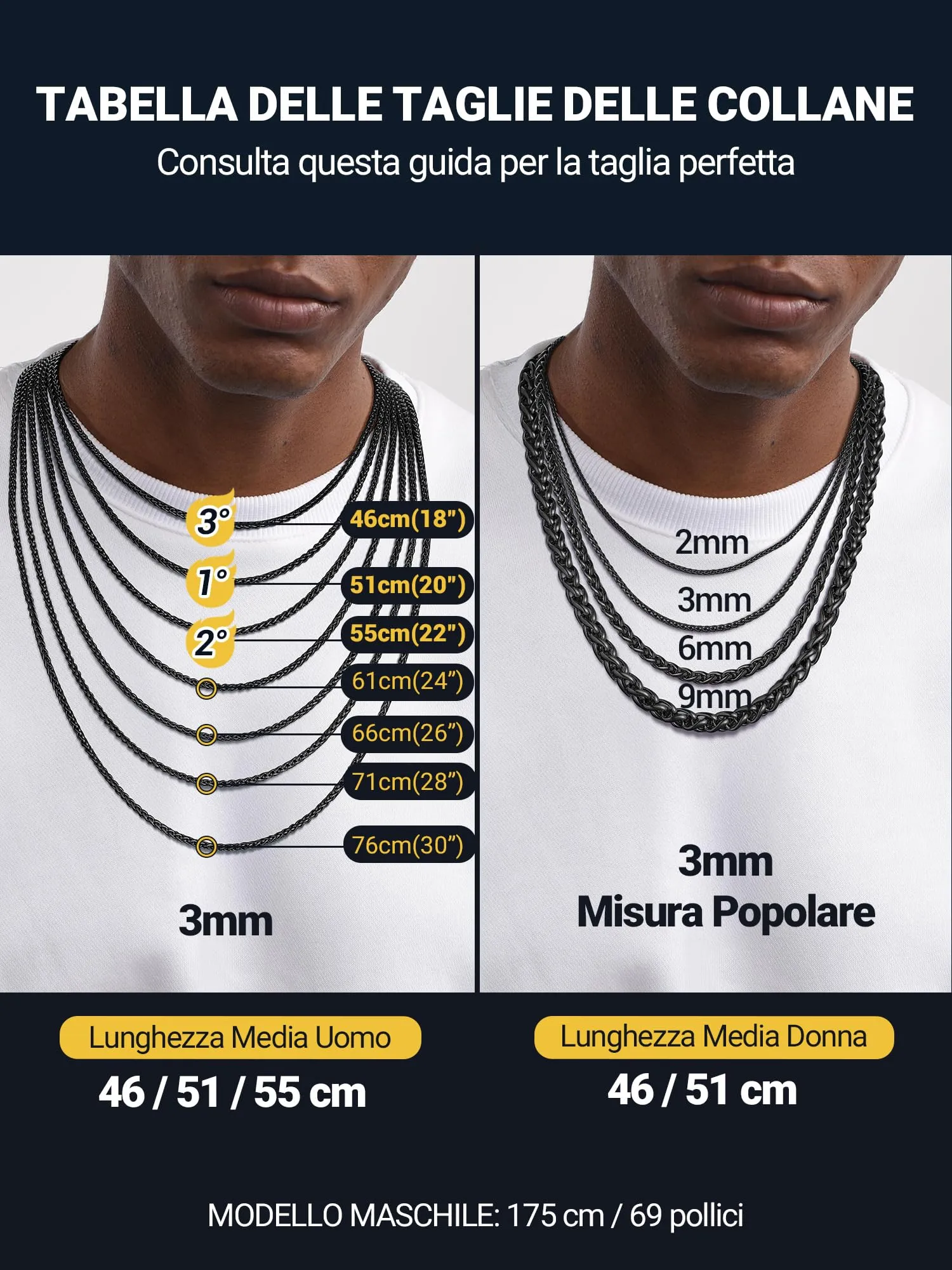 PROSTEEL Collana a Maglia Spiga in Acciaio Inox 316L, 2mm x 55cm - immagine 7