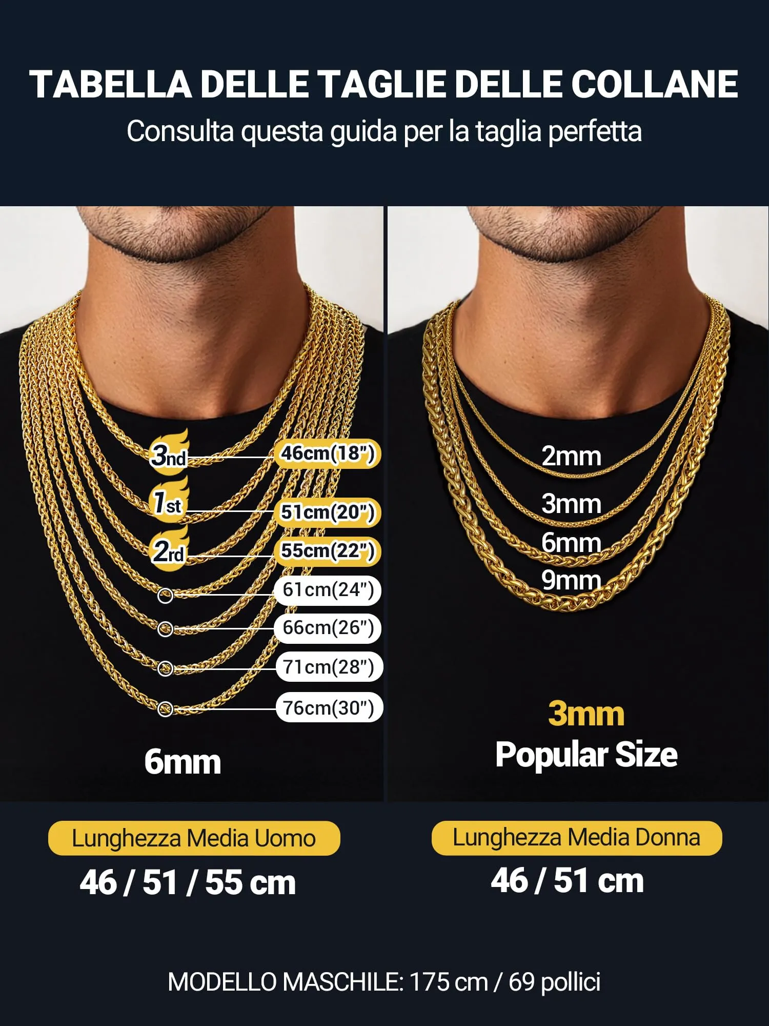 PROSTEEL Collana a Maglia Spiga in Acciaio Inox 316L, 9mm x 51cm - immagine 6