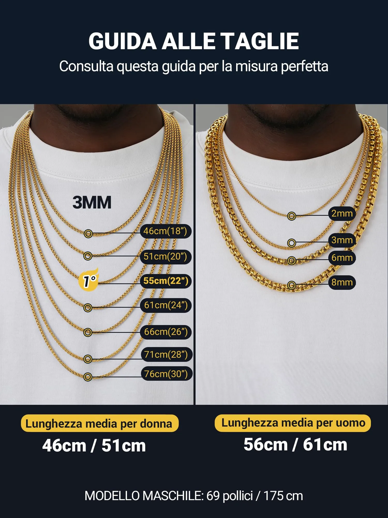 PROSTEEL Collana a Maglia Veneziana in Acciaio Inox Chirurgico, 6mm, 51cm - immagine 3