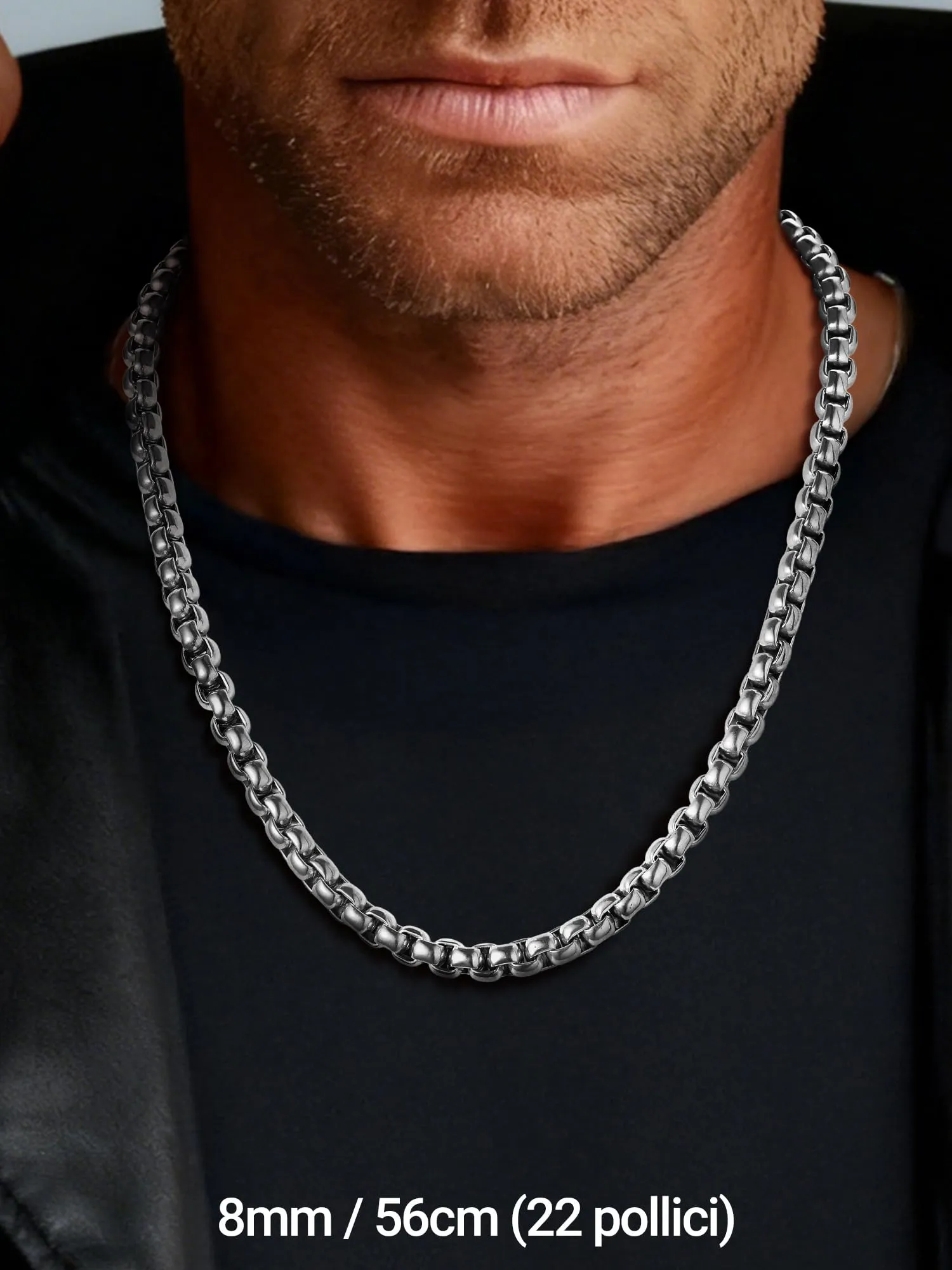 PROSTEEL Collana a Maglia Veneziana in Acciaio Inox Chirurgico, 8mm, 55cm - immagine 4