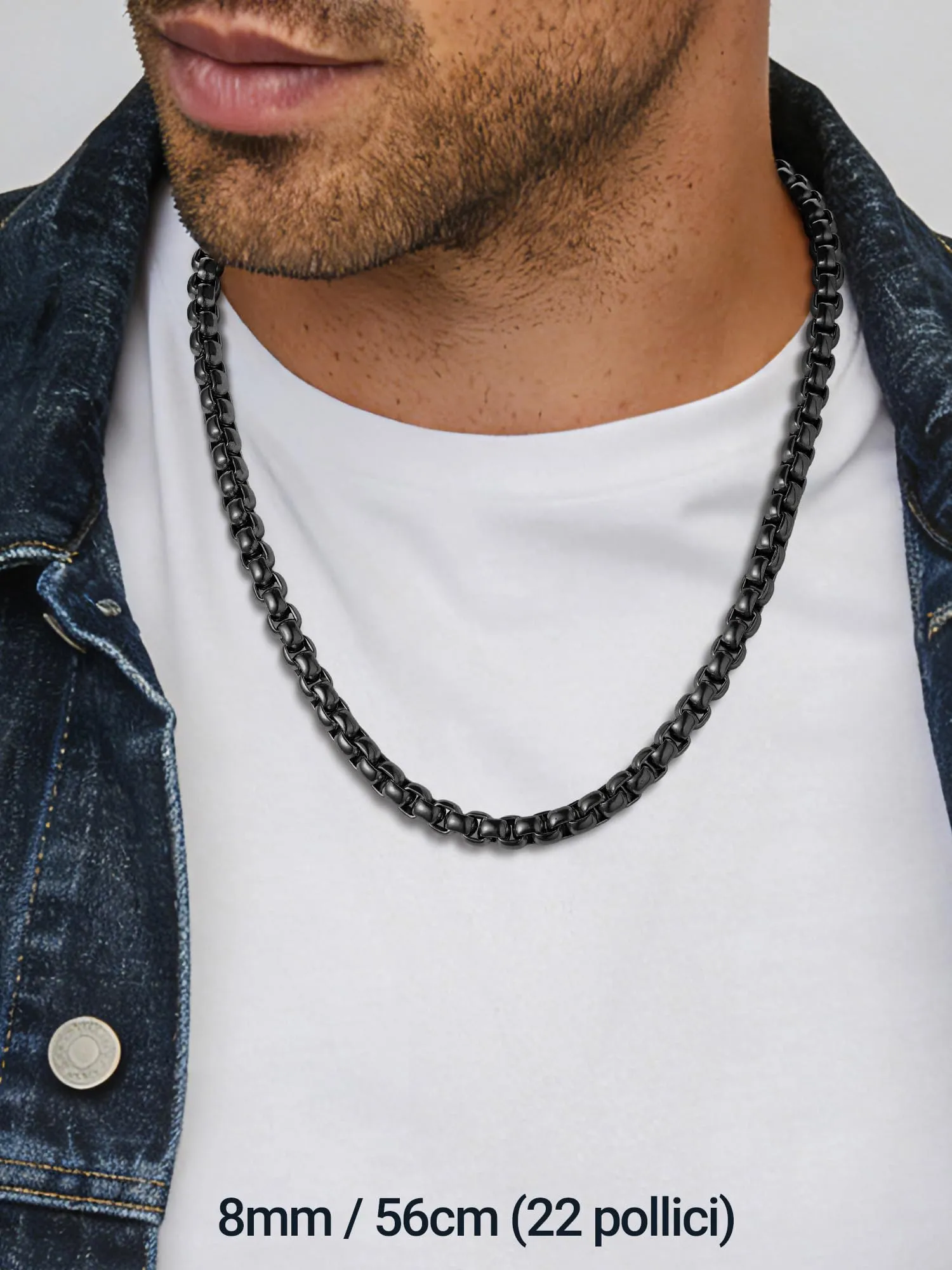 PROSTEEL Collana a Maglia Veneziana in Acciaio Inox Chirurgico, 8mm, 66cm, Nero - immagine 4