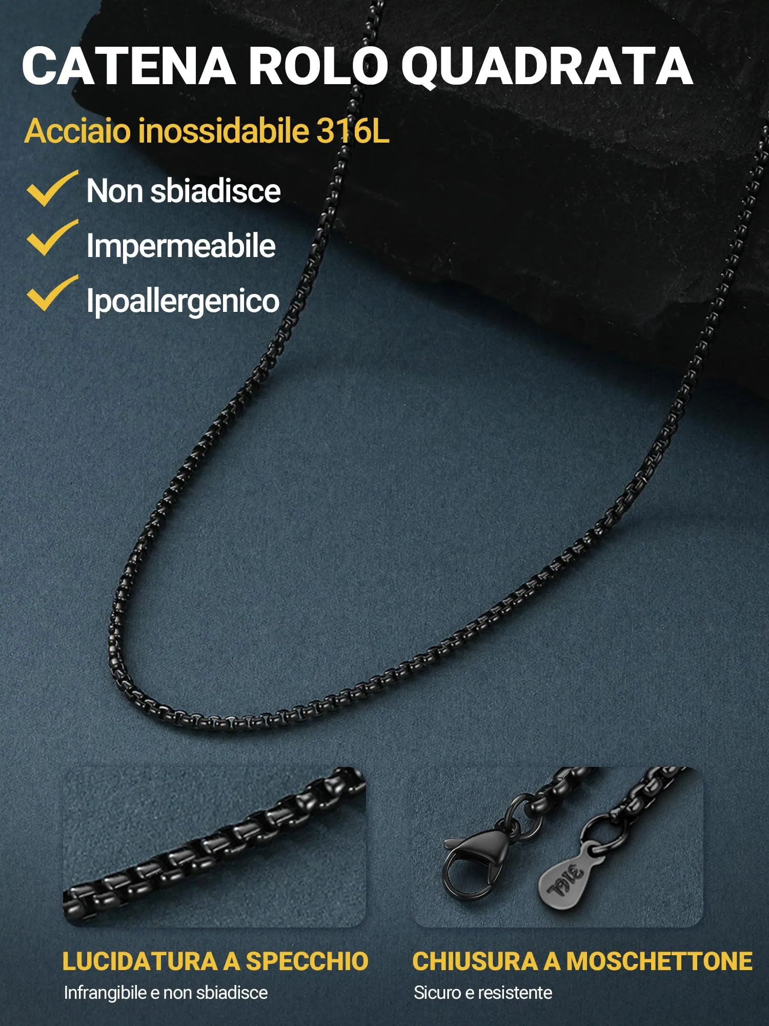 PROSTEEL Catena a Maglia Veneziana in Acciaio Inox Chirurgico, 2mm, 46cm - immagine 6