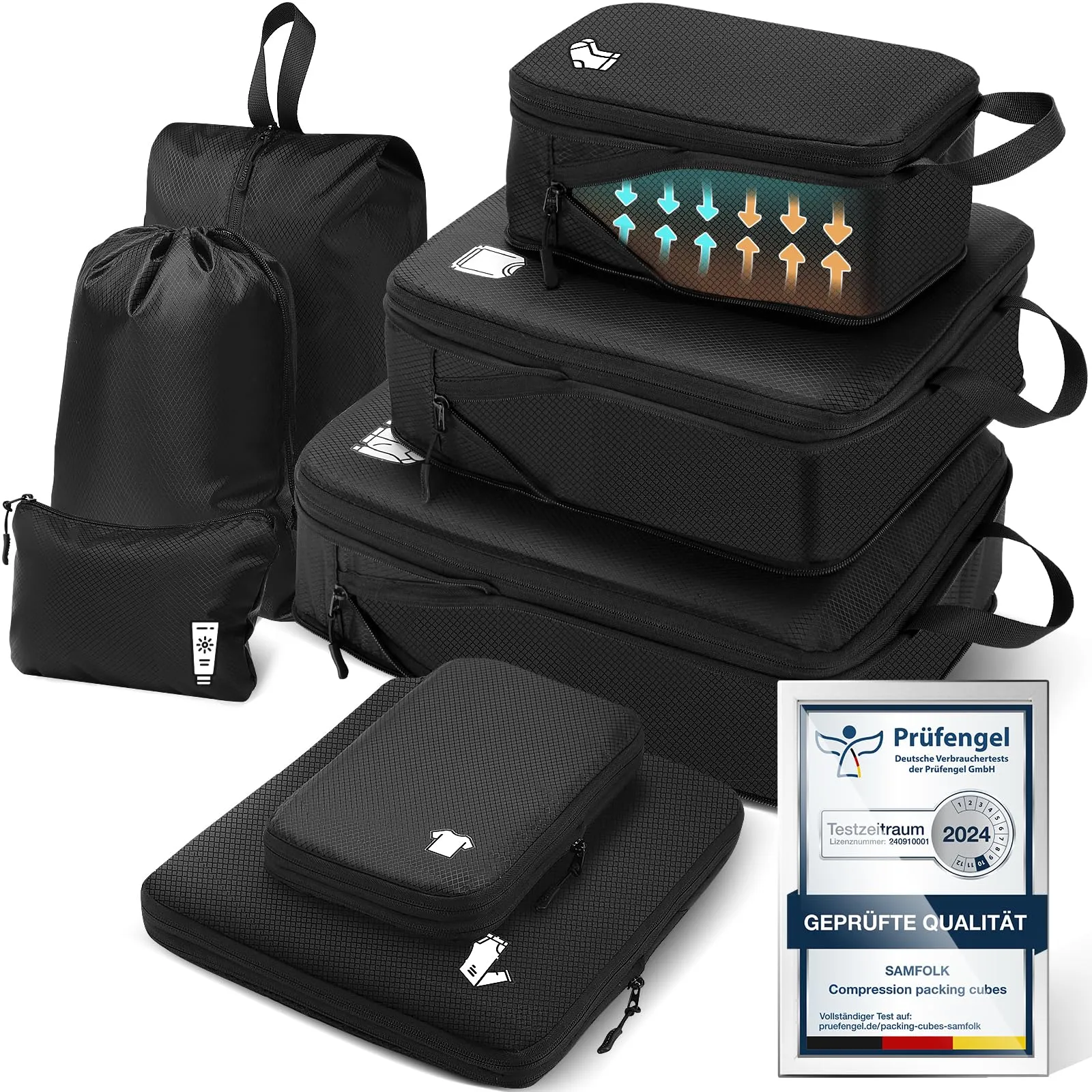 Samfolk Travel Packing Cubes Compression Set, 8 Pieces - immagine 1