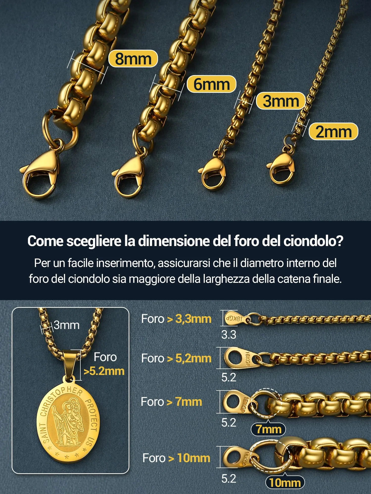 PROSTEEL Catena a Maglia Veneziana in Acciaio Inox Chirurgico, 2mm, 66cm - immagine 5