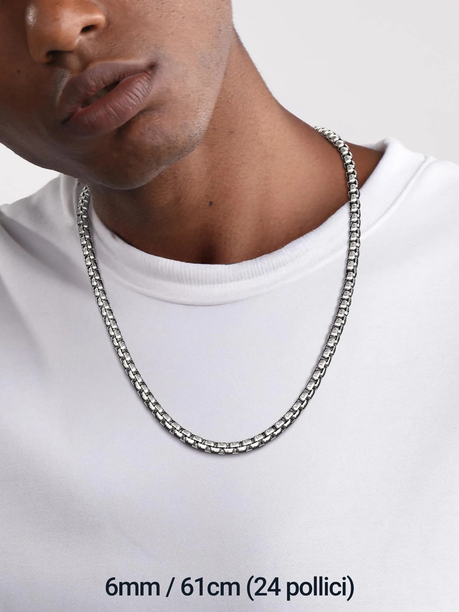 PROSTEEL Collana a Maglia Veneziana in Acciaio Inox Chirurgico, 6mm, 61cm, Argento - immagine 4