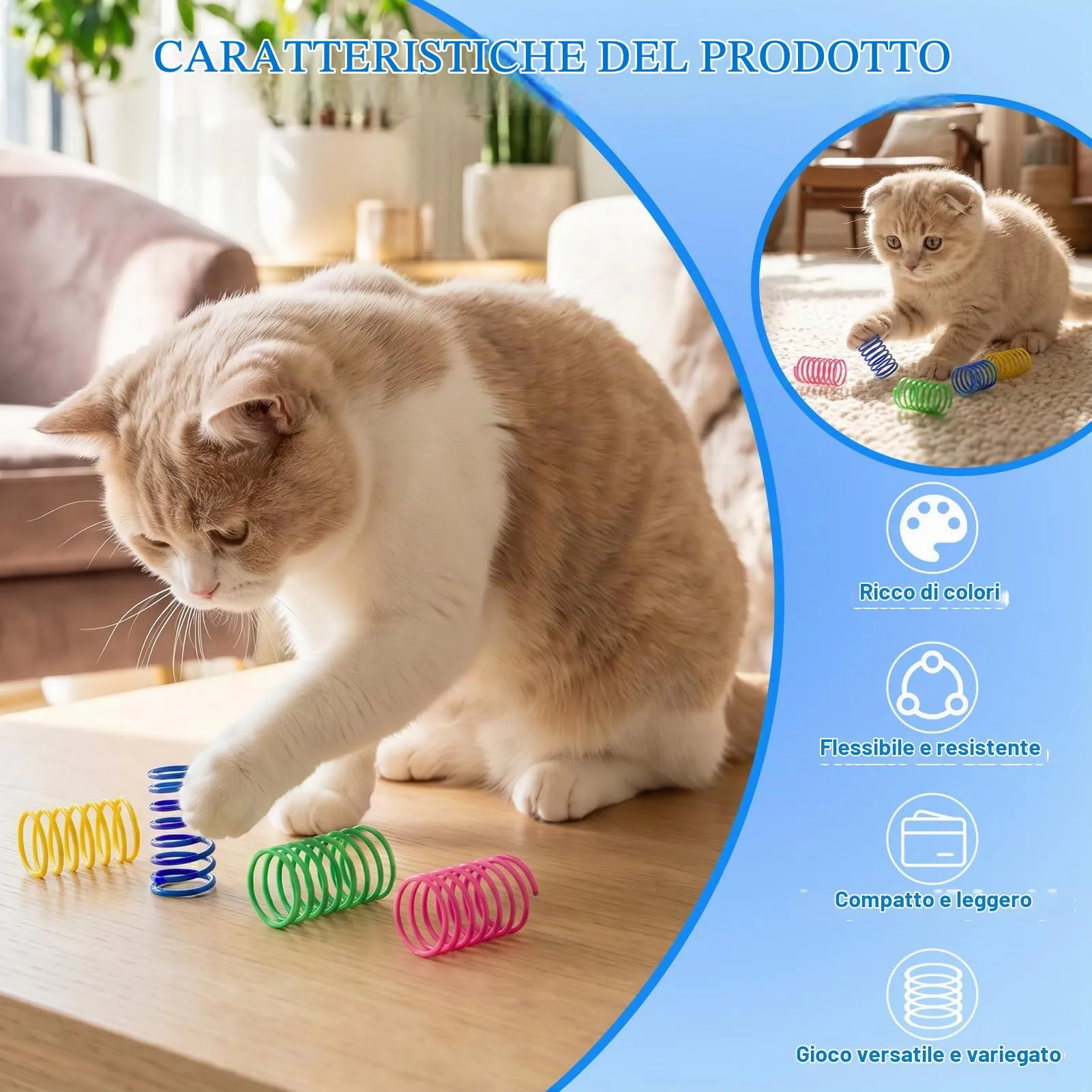 TaimeiMao Giocattoli a Molla con Piume per Gatti, 40 Pezzi, Colorati - immagine 4