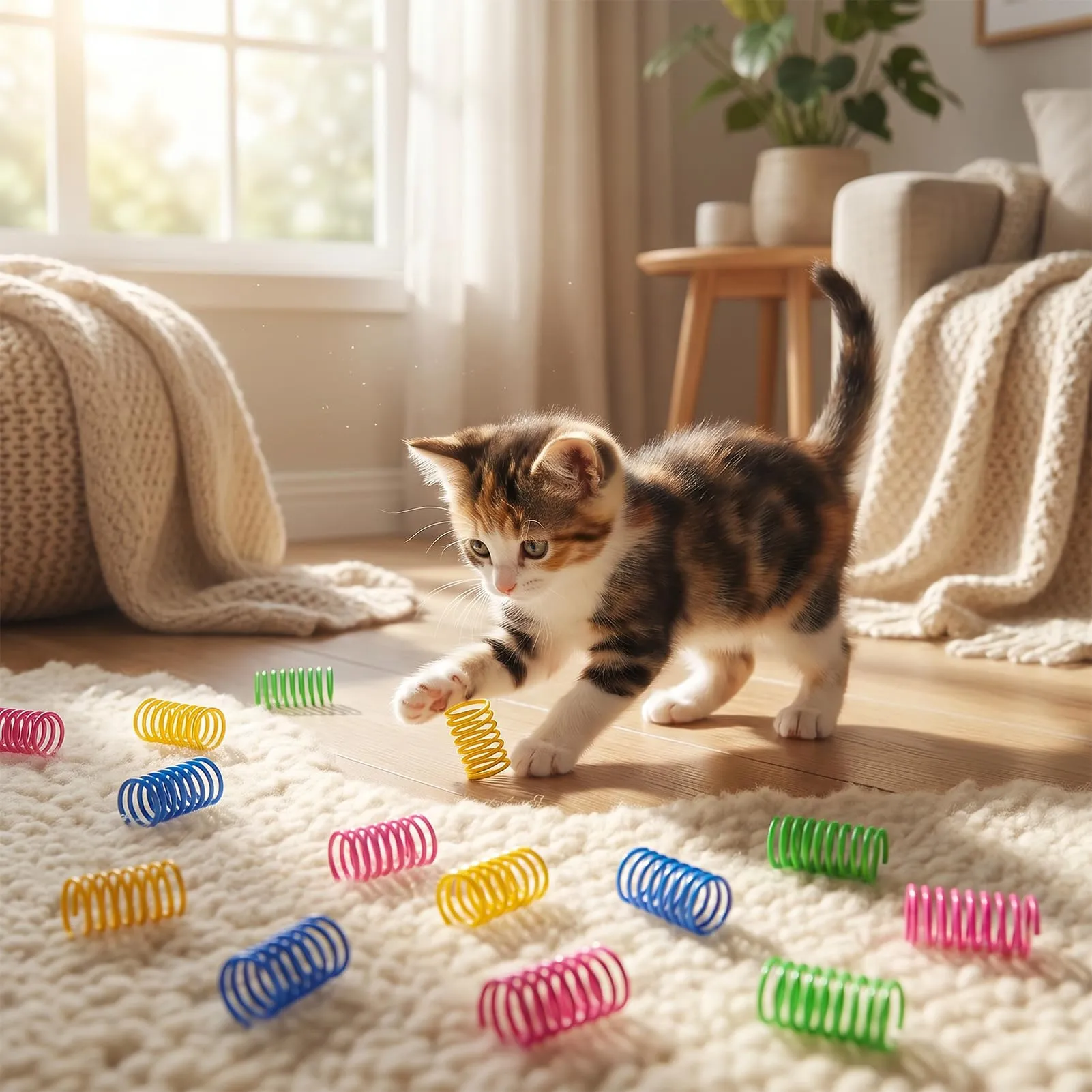 TaimeiMao Giocattoli a Molla con Piume per Gatti, 40 Pezzi, Colorati - immagine 5