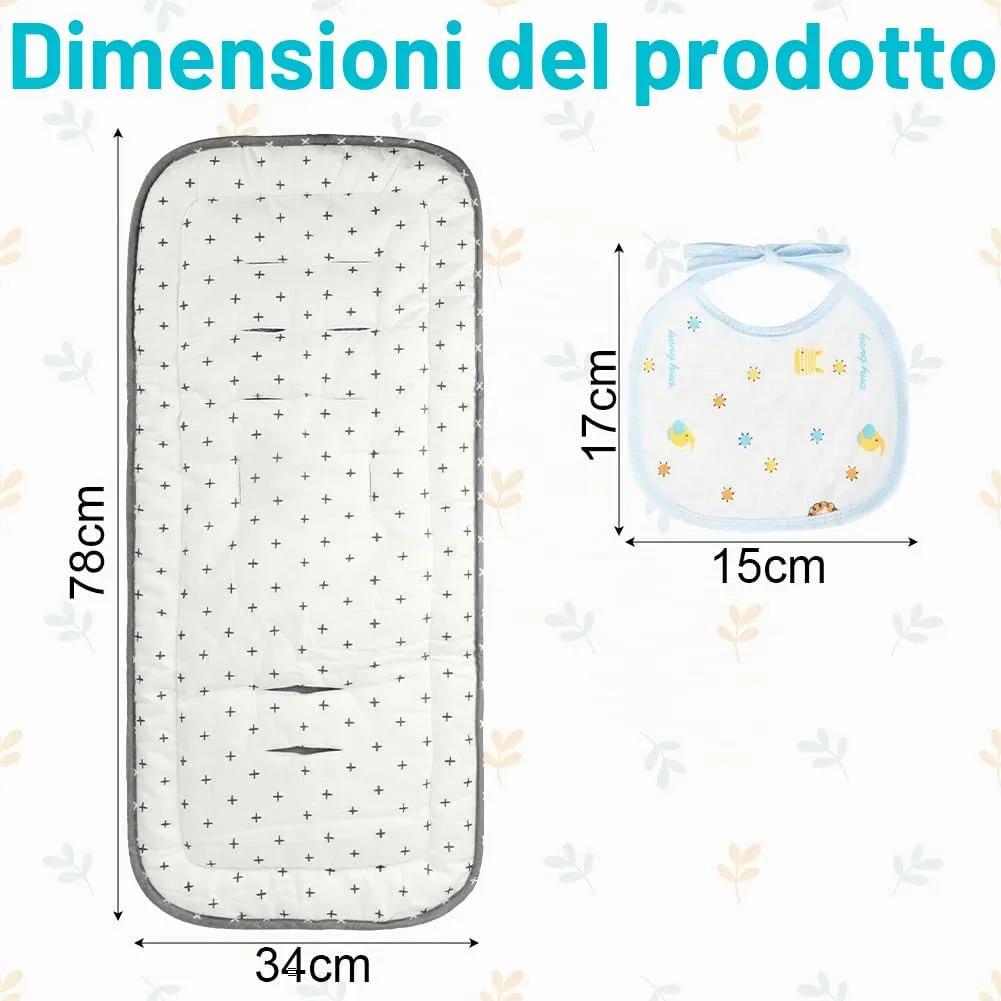 AOGOE Copriseduta Passeggino Universale in Cotone, Cuscino Riduttore Traspirante e Morbido a Doppia Facciata con Bavaglie per Neonati - immagine 2