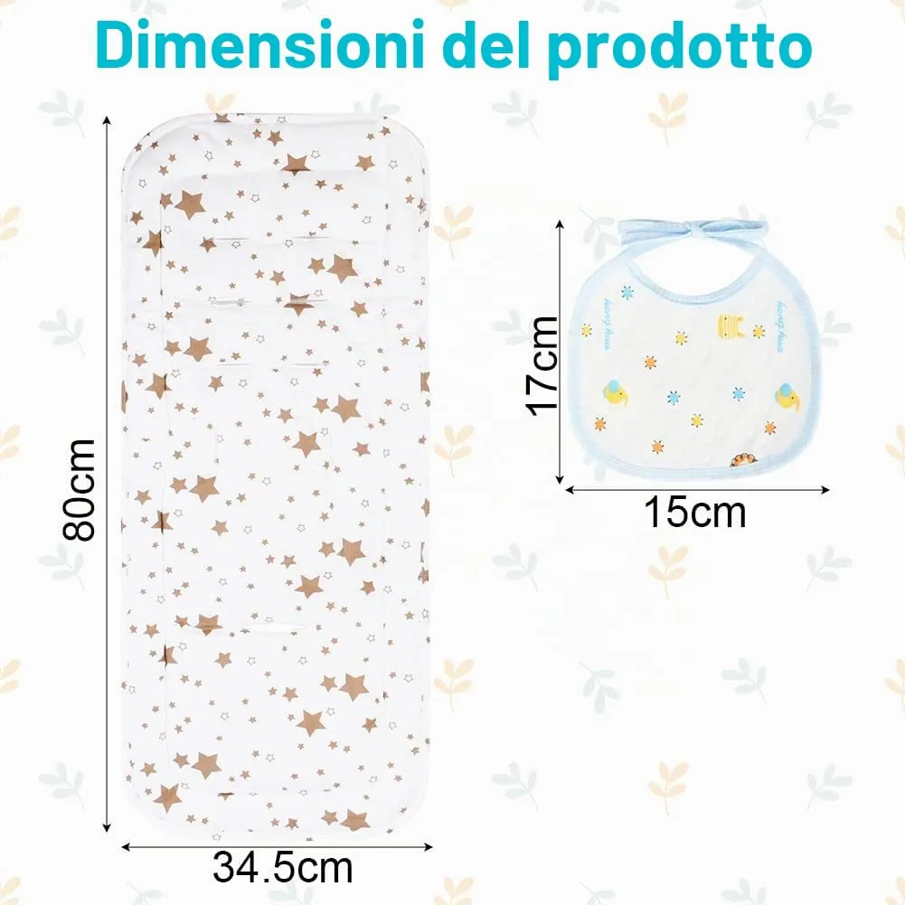 AOGOE Copriseduta Passeggino Universale in Cotone, Cuscino Riduttore Reversibile e Traspirante con Bavaglie per Neonati - immagine 2