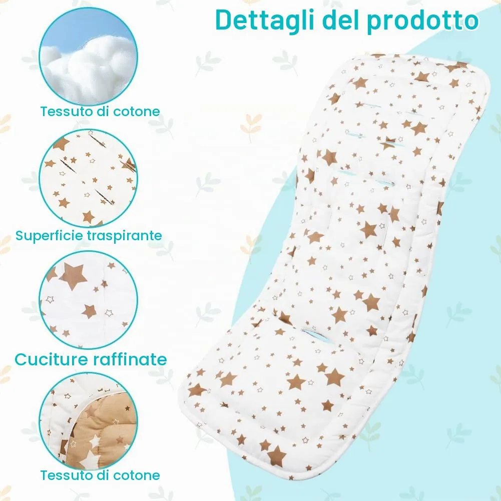 AOGOE Copriseduta Passeggino Universale in Cotone, Cuscino Riduttore Reversibile e Traspirante con Bavaglie per Neonati - immagine 3
