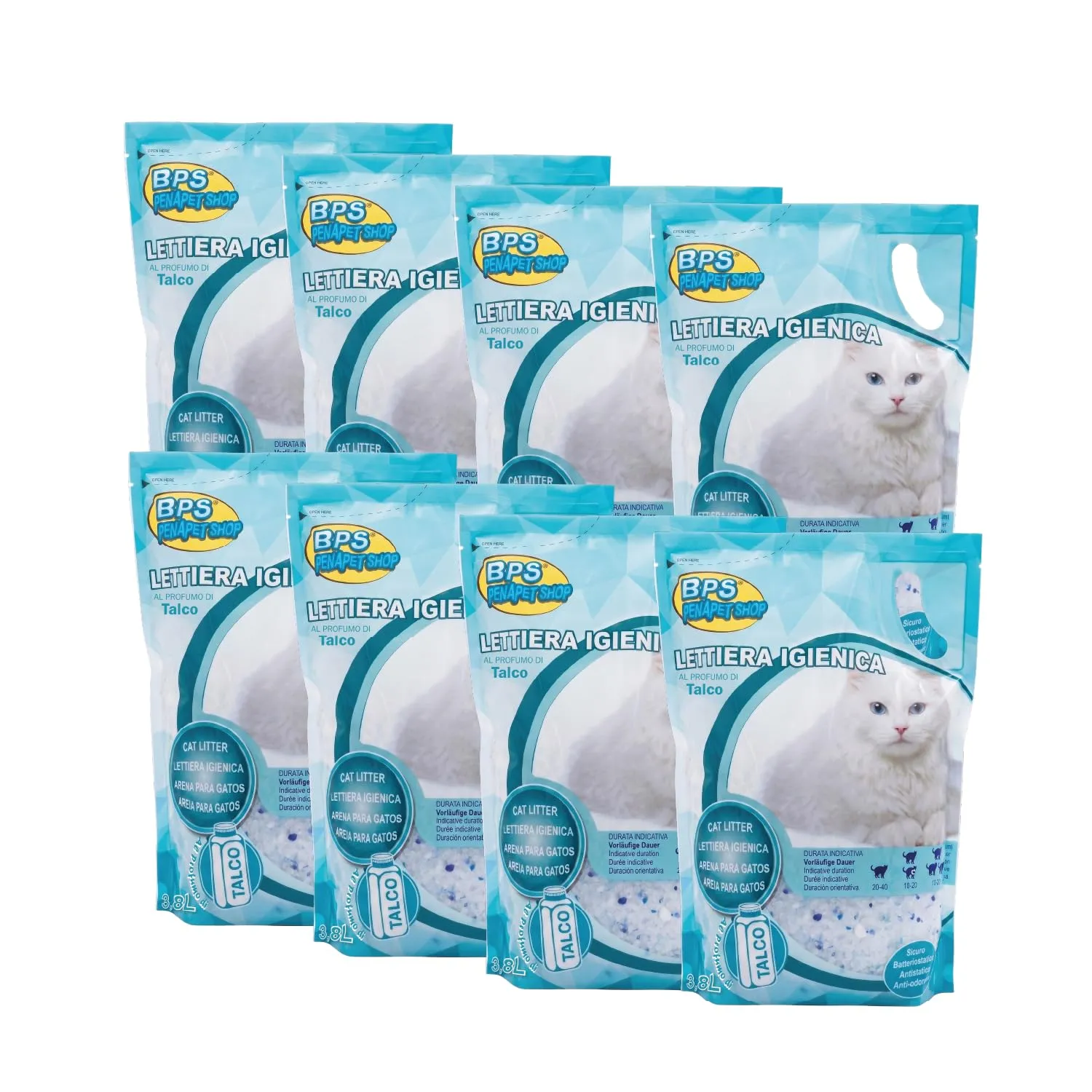 BPS Buena Pet Shop Lettiera per Gatti in Cristalli di Silicio Talco, 30.4L (8 Buste da 3.8L) - immagine 1