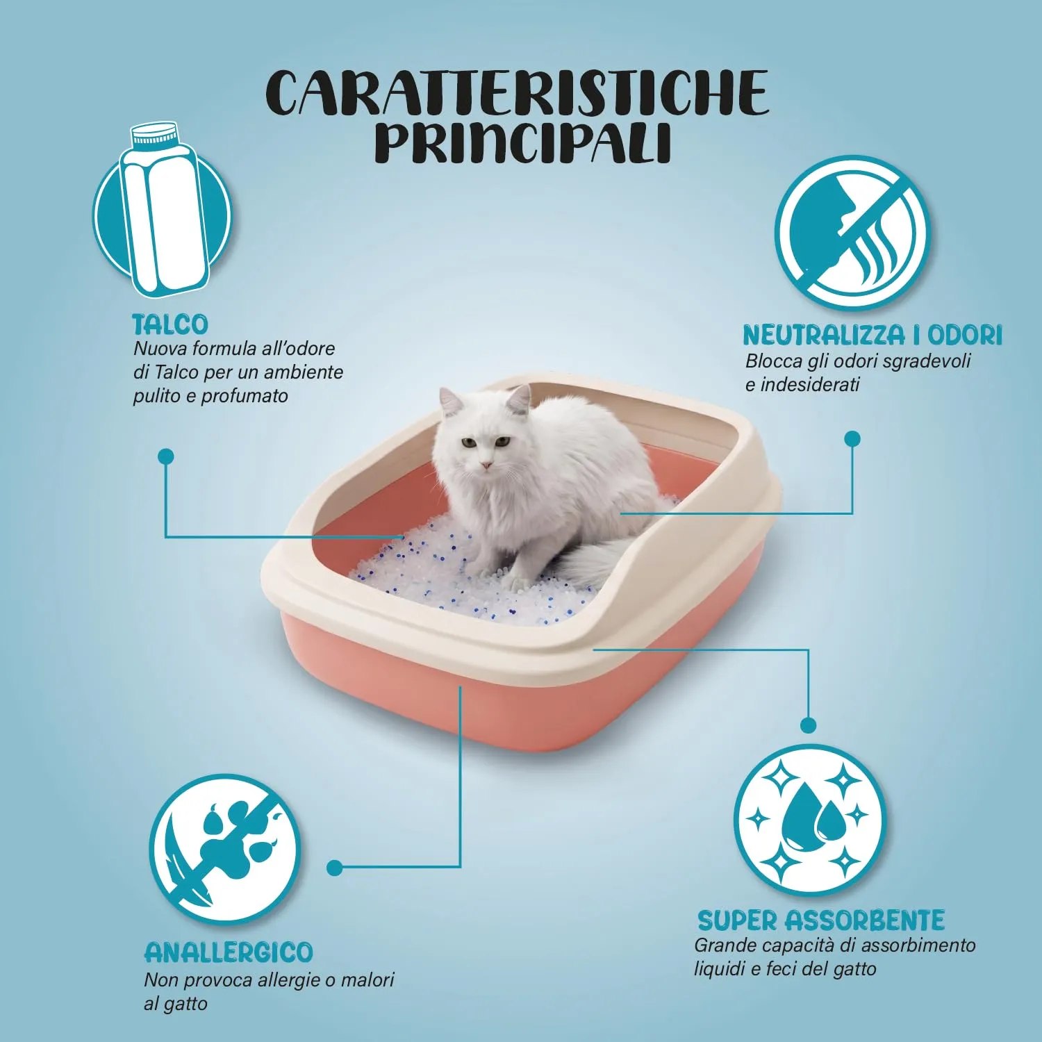 BPS Buena Pet Shop Lettiera per Gatti in Cristalli di Silicio Talco, 30.4L (8 Buste da 3.8L) - immagine 6
