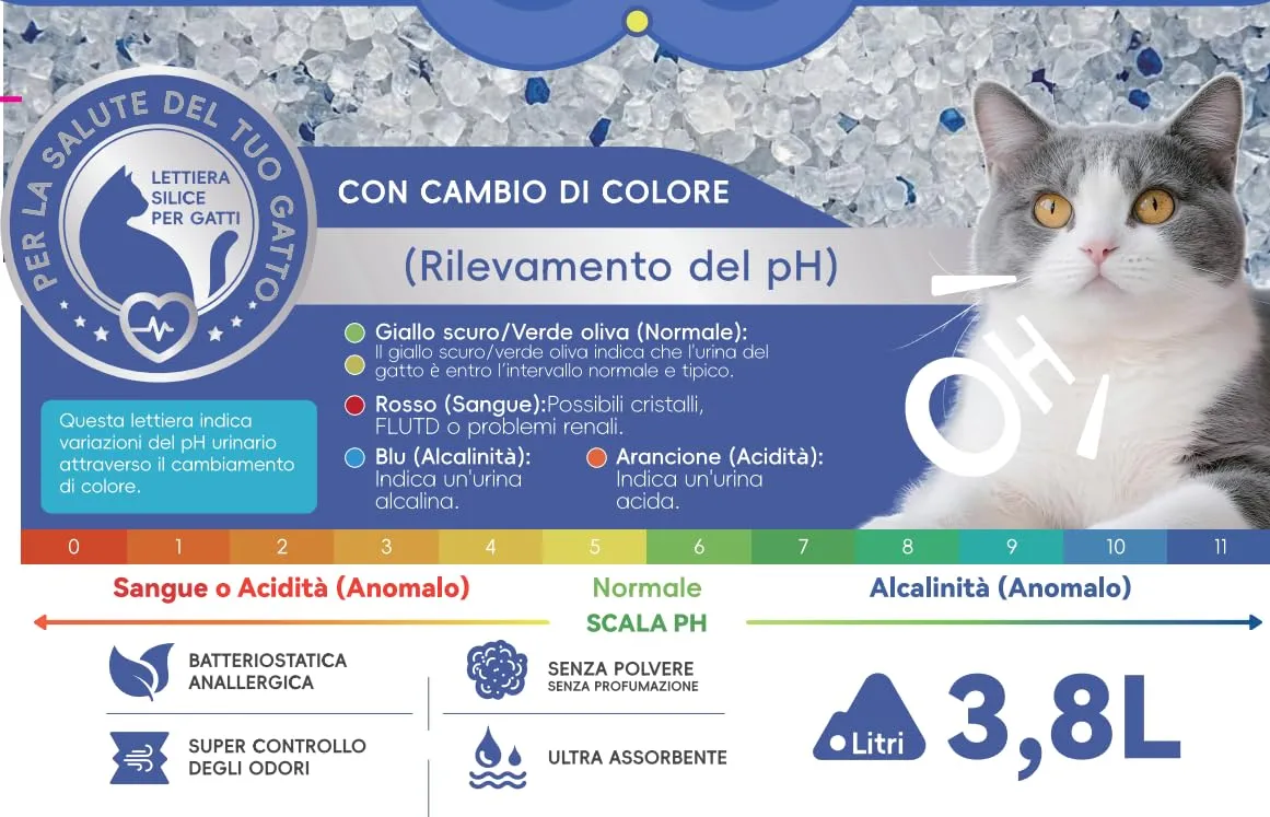 BPS Buena Pet Shop Lettiera per Gatto in Silicio, 30.4 Litri (8 Buste da 3.8L), Monitoraggio PH Urina, Antibatterica e Anti-odore - immagine 3