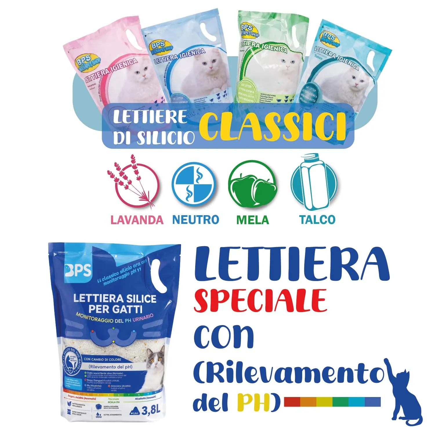 BPS Buena Pet Shop Lettiera per Gatto in Silicio, 30.4 Litri (8 Buste da 3.8L), Monitoraggio PH Urina, Antibatterica e Anti-odore - immagine 5