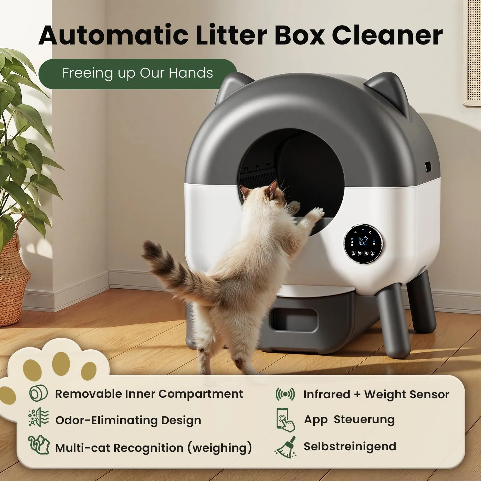 SEERFashion Lettiera Gatto Autopulente XXL con App, Capacità 89 L, Triplo Sensore di Sicurezza - immagine 3