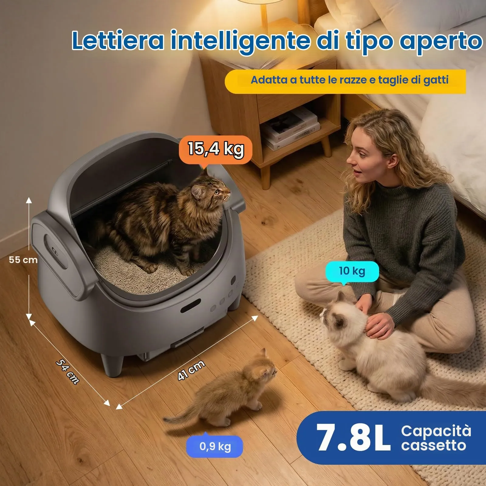 SEERFashion Lettiera Gatto Autopulente Aperta con App, Automatica, Capacità XXL - immagine 2