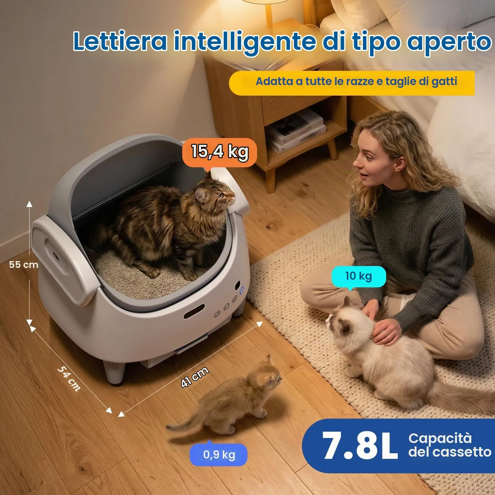 SEERFashion Lettiera Gatto Autopulente Aperta con App, Automatica, Capacità XXL, Triplo Sensore di Sicurezza - immagine 2