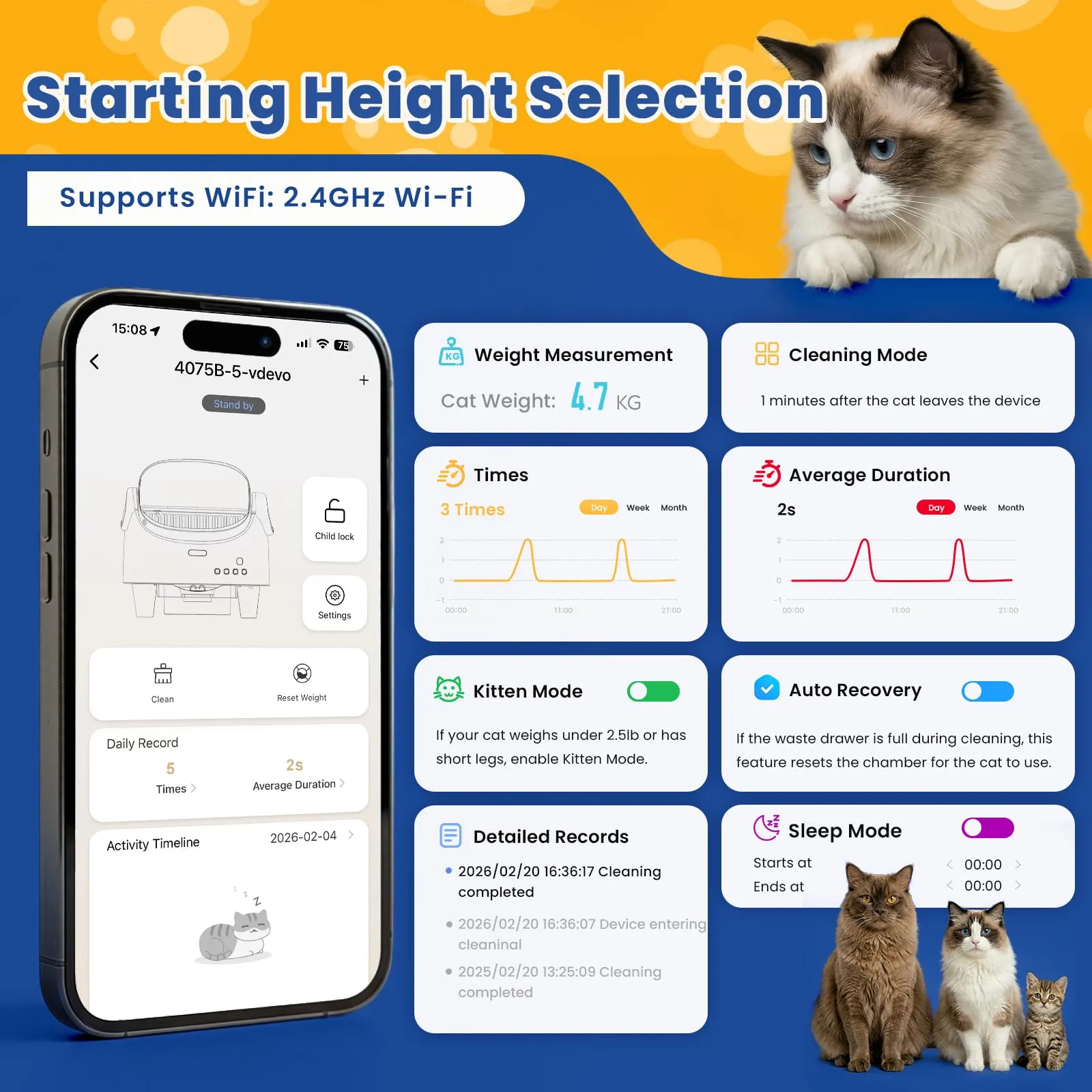 SEERFashion Lettiera Gatto Autopulente Aperta con App, Automatica, Capacità XXL, Triplo Sensore di Sicurezza - immagine 5