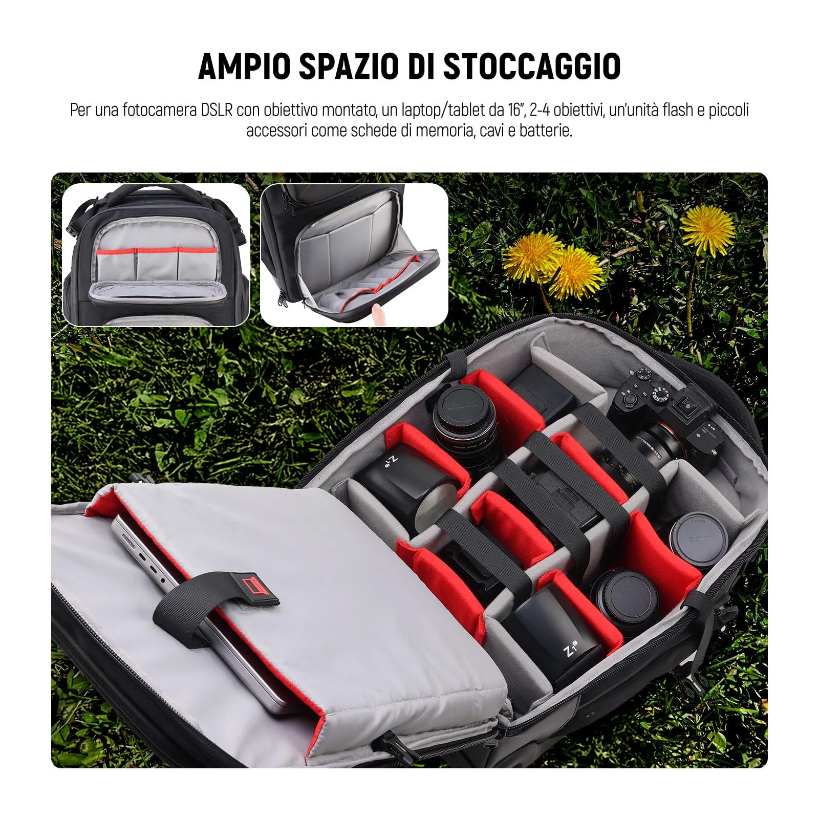 NEEWER Borsa Fotocamera 2in1 con Ruote e Zaino, Divisori Antiurto, Maniglia Retrattile, Copertura Antipioggia, Nero, PB027 - immagine 2