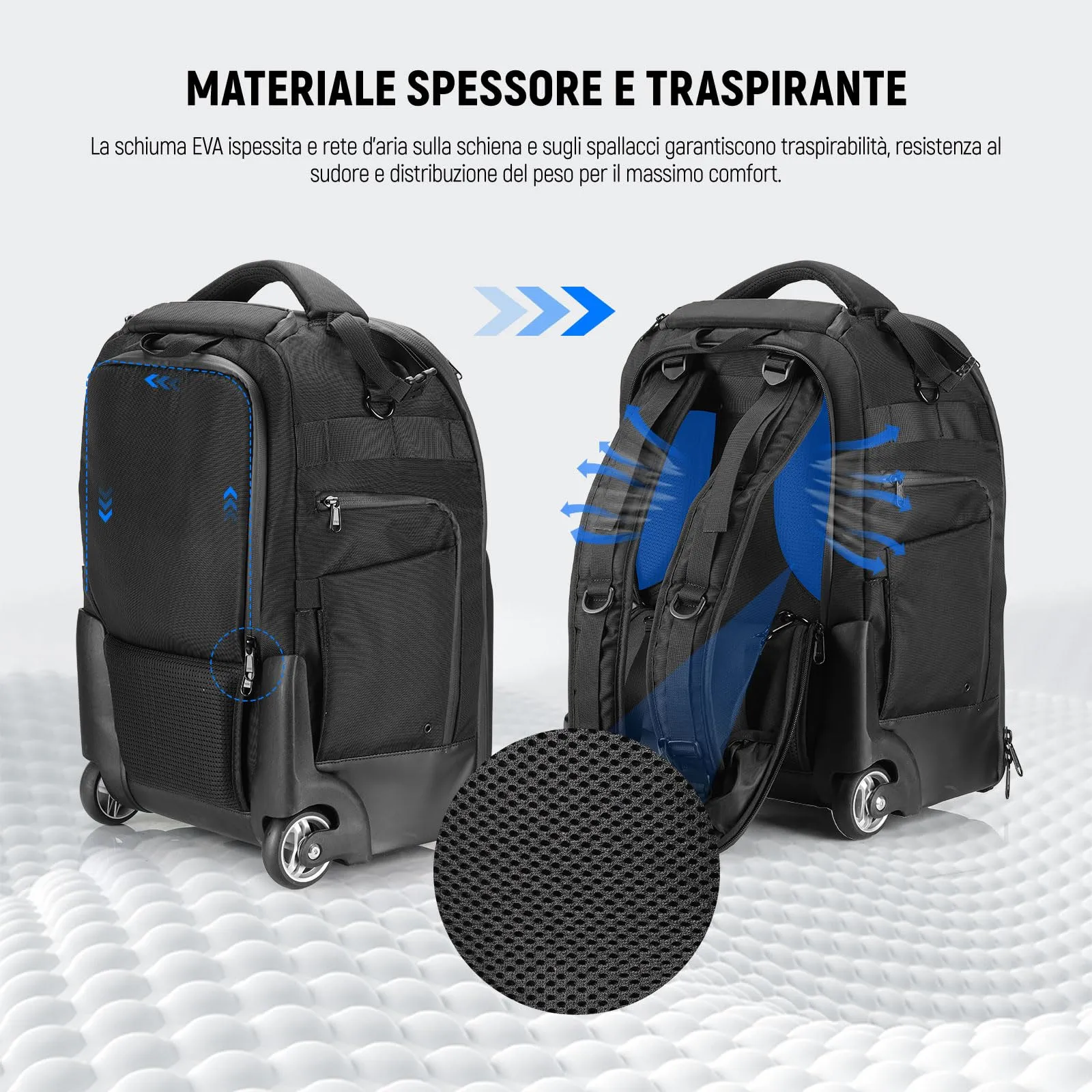 NEEWER Borsa Fotocamera 2in1 con Ruote e Zaino, Divisori Antiurto, Maniglia Retrattile, Copertura Antipioggia, Nero, PB027 - immagine 5