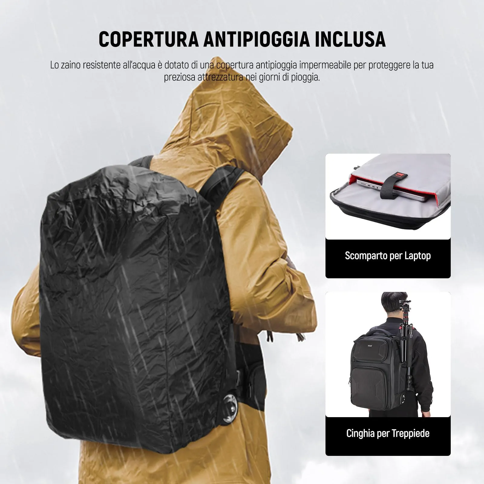 NEEWER Borsa Fotocamera 2in1 con Ruote e Zaino, Divisori Antiurto, Maniglia Retrattile, Copertura Antipioggia, Nero, PB027 - immagine 6