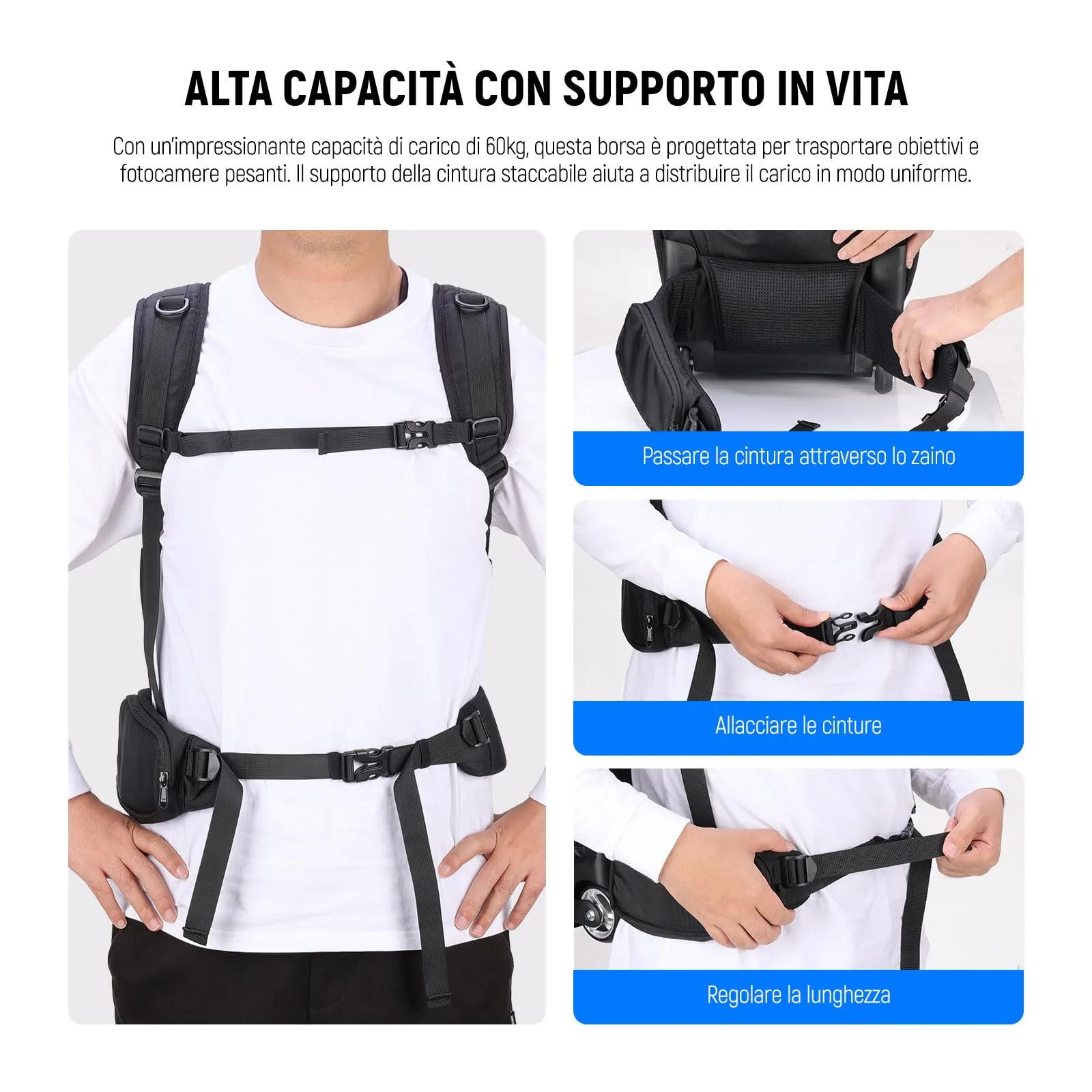NEEWER Borsa Fotocamera 2in1 con Ruote e Zaino, Divisori Antiurto, Maniglia Retrattile, Copertura Antipioggia, Nero, PB027 - immagine 7