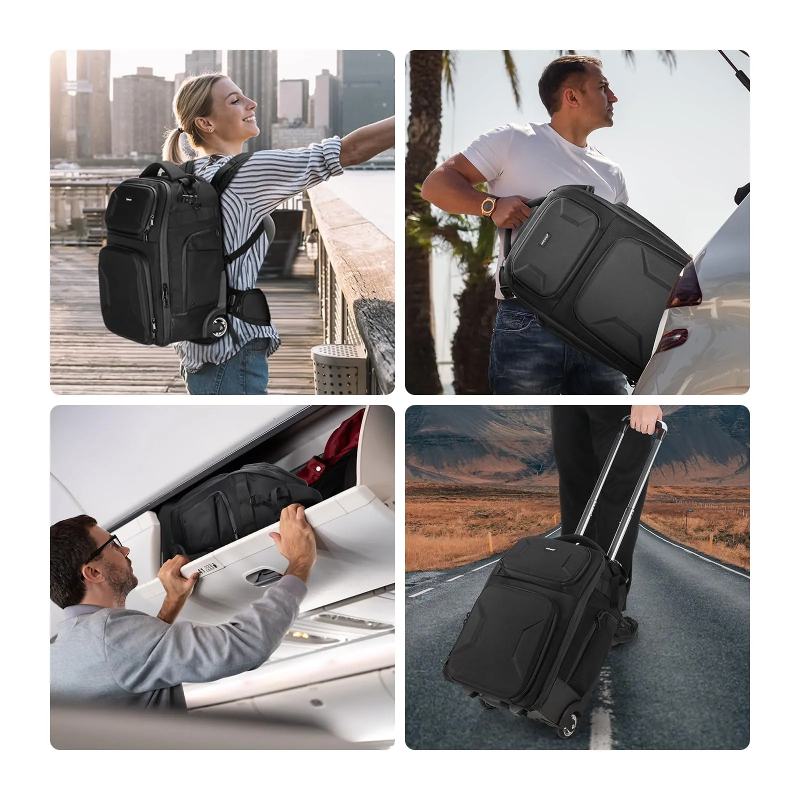 NEEWER Borsa Fotocamera 2in1 con Ruote e Zaino, Divisori Antiurto, Maniglia Retrattile, Copertura Antipioggia, Nero, PB027 - immagine 9