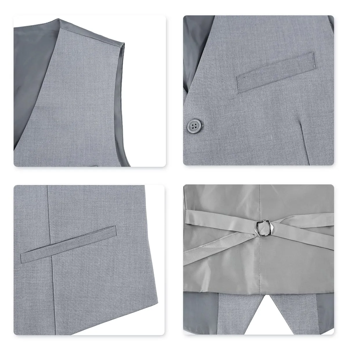 YOUTHUP Abito Uomo 3 Pezzi Slim Fit Blazer Panciotto Pantaloni Grigio Chiaro 3XL - immagine 5