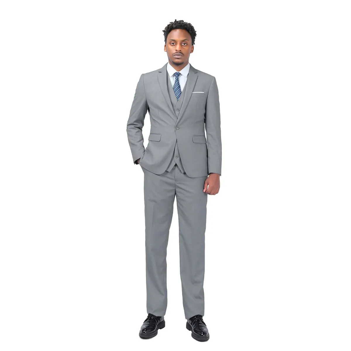 YOUTHUP Abito Uomo 3 Pezzi Slim Fit Blazer Panciotto Pantaloni Grigio Chiaro 3XL - immagine 7