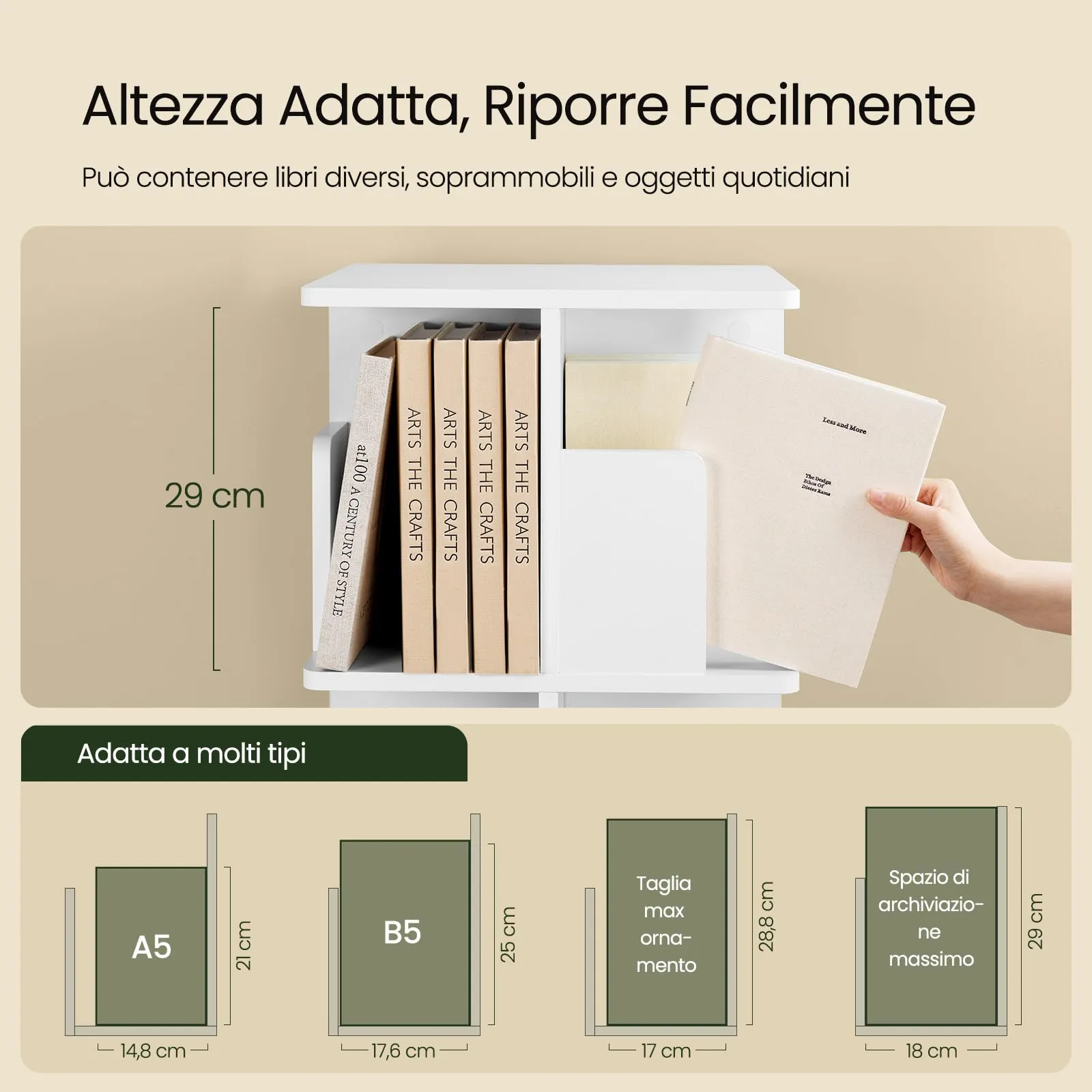 EUGAD Libreria Girevole a 3 Livelli con 12 Scomparti, 40x40x94,5 cm, Bianco - immagine 4