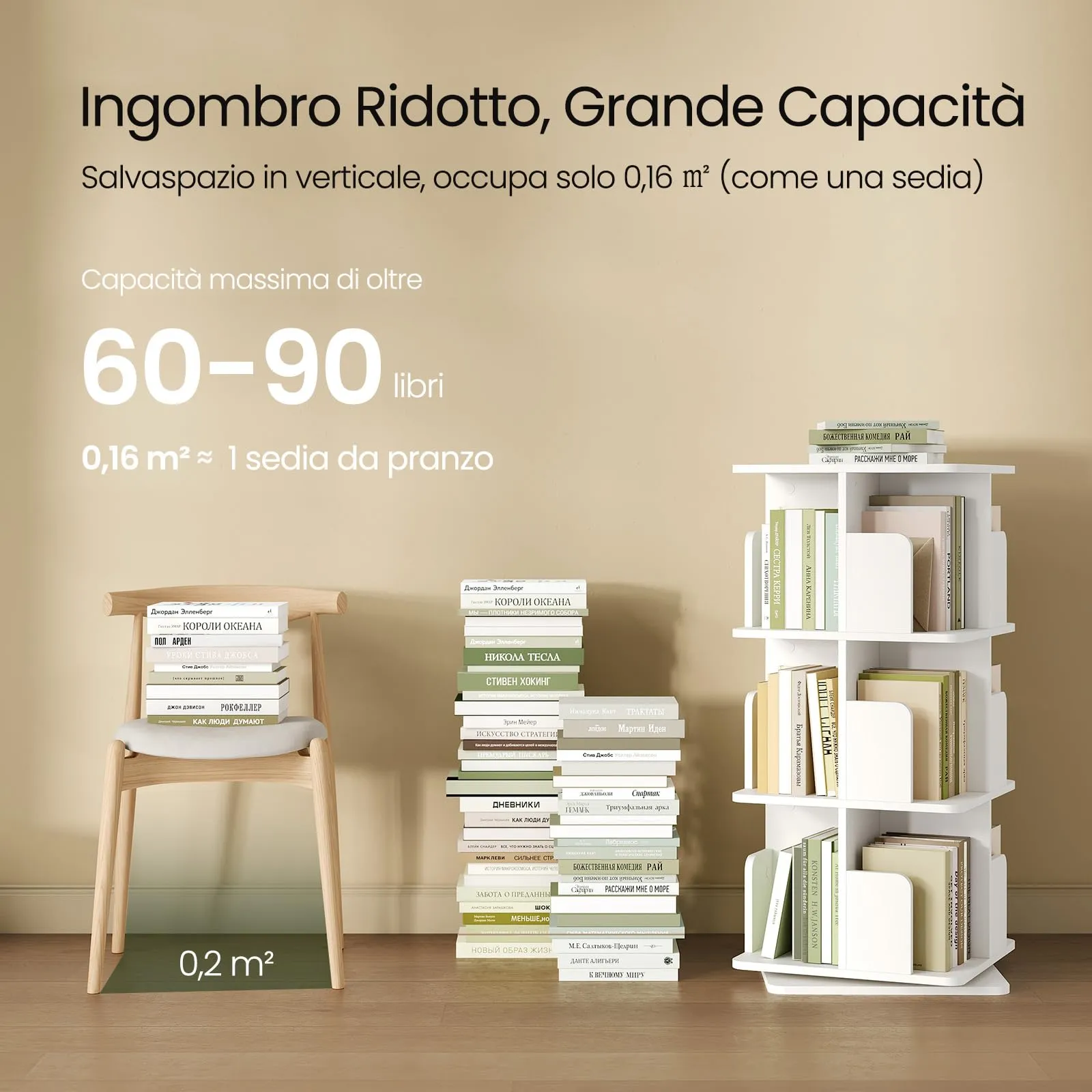 EUGAD Libreria Girevole a 3 Livelli con 12 Scomparti, 40x40x94,5 cm, Bianco - immagine 7