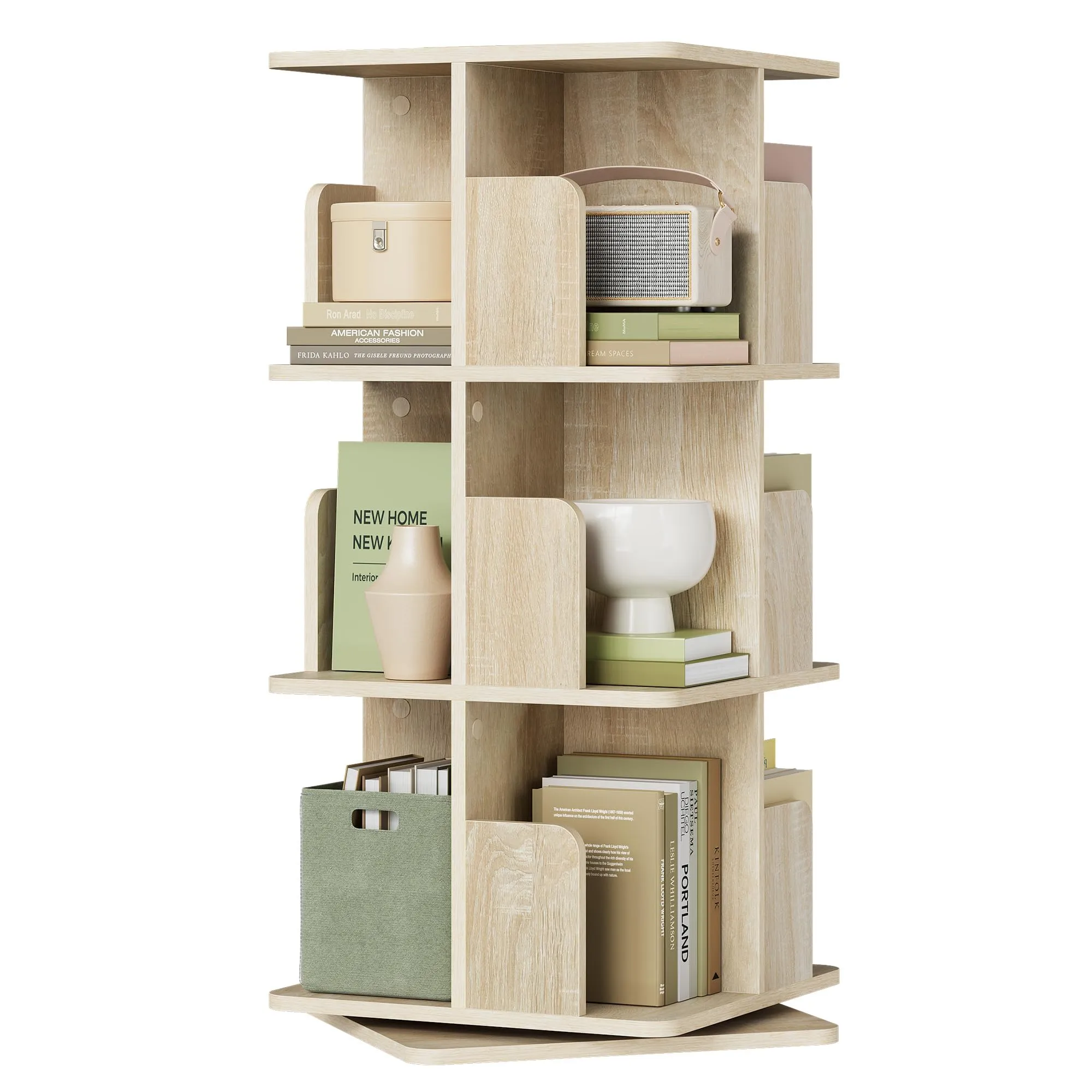 EUGAD Libreria Girevole 3 Livelli 12 Scomparti, 40x40x94,5 cm, Rovere Chiaro - immagine 1