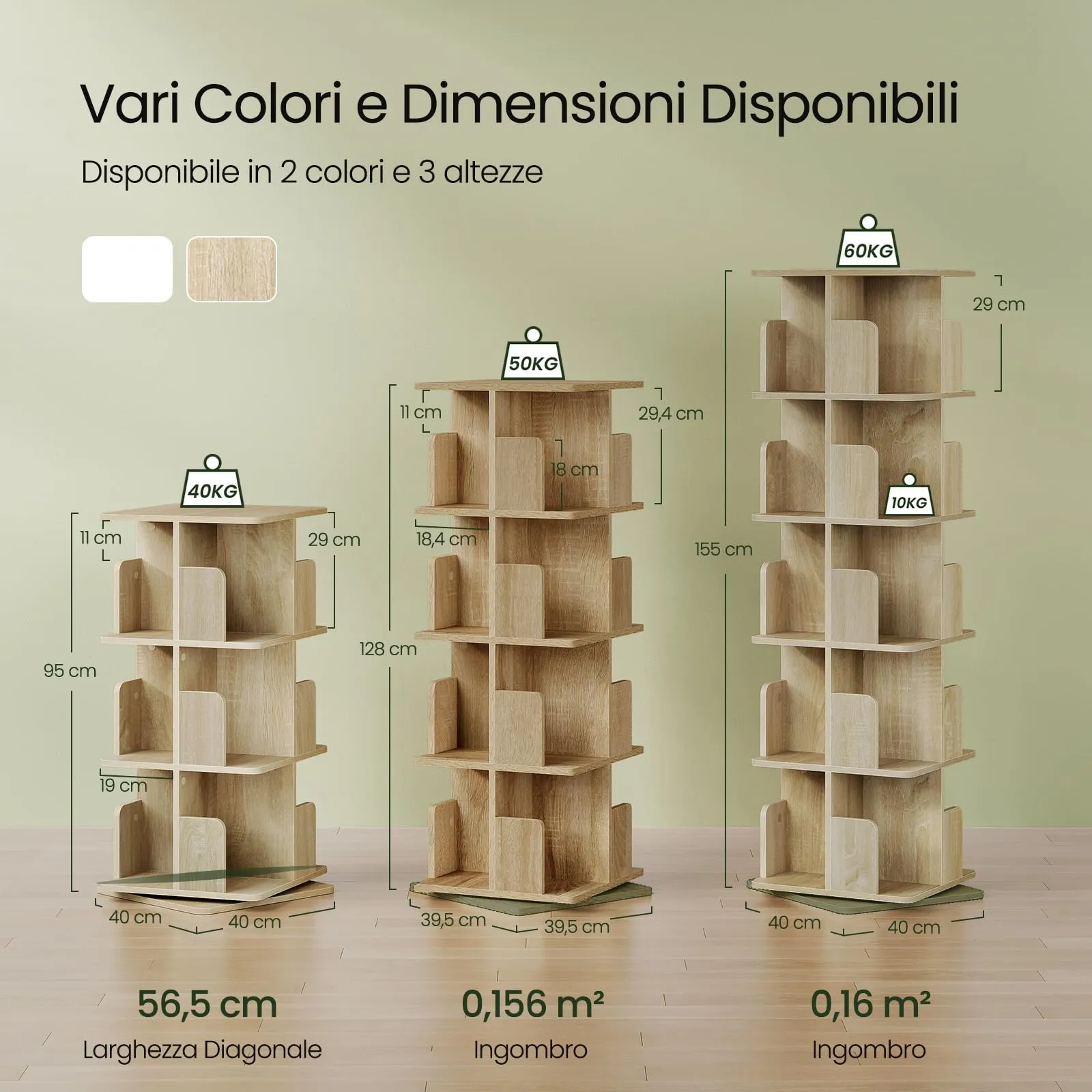 EUGAD Libreria Girevole 3 Livelli 12 Scomparti, 40x40x94,5 cm, Rovere Chiaro - immagine 8