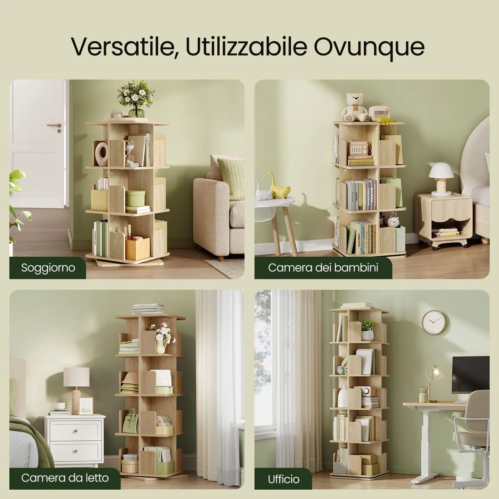 EUGAD Libreria Girevole 3 Livelli 12 Scomparti, 40x40x94,5 cm, Rovere Chiaro - immagine 9