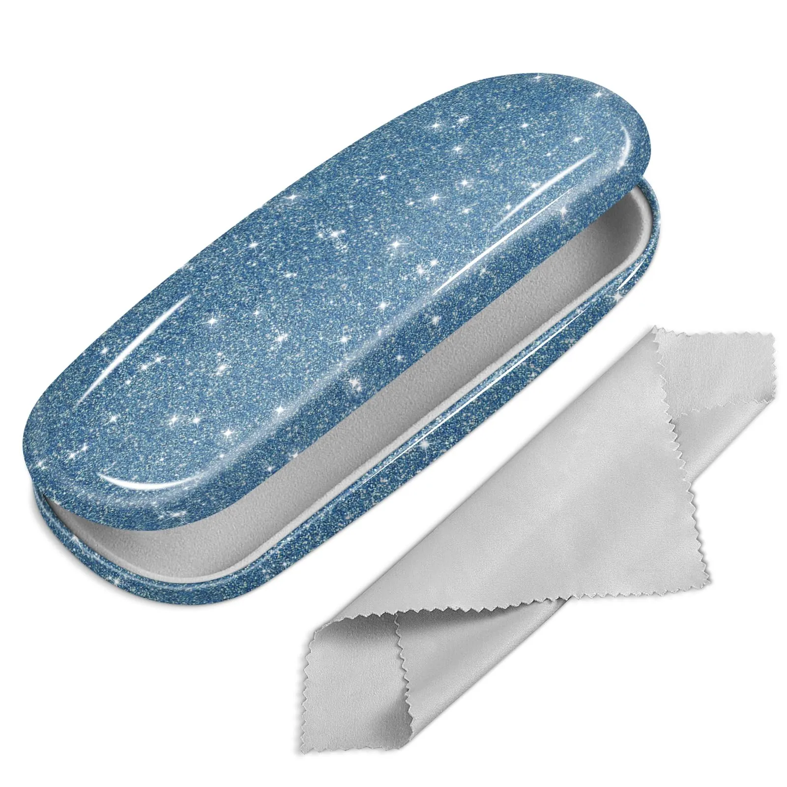 FINTIE Custodia Occhiali Rigida in Ecopelle Glitter Blu - immagine 1