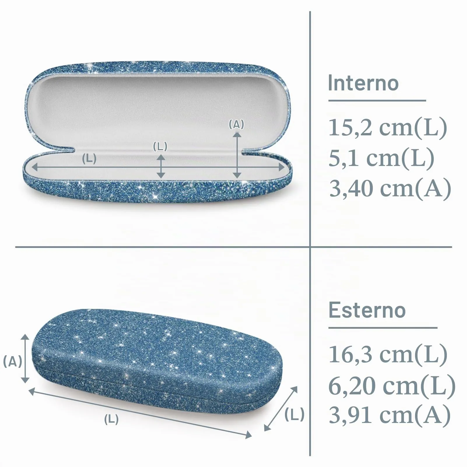FINTIE Custodia Occhiali Rigida in Ecopelle Glitter Blu - immagine 4