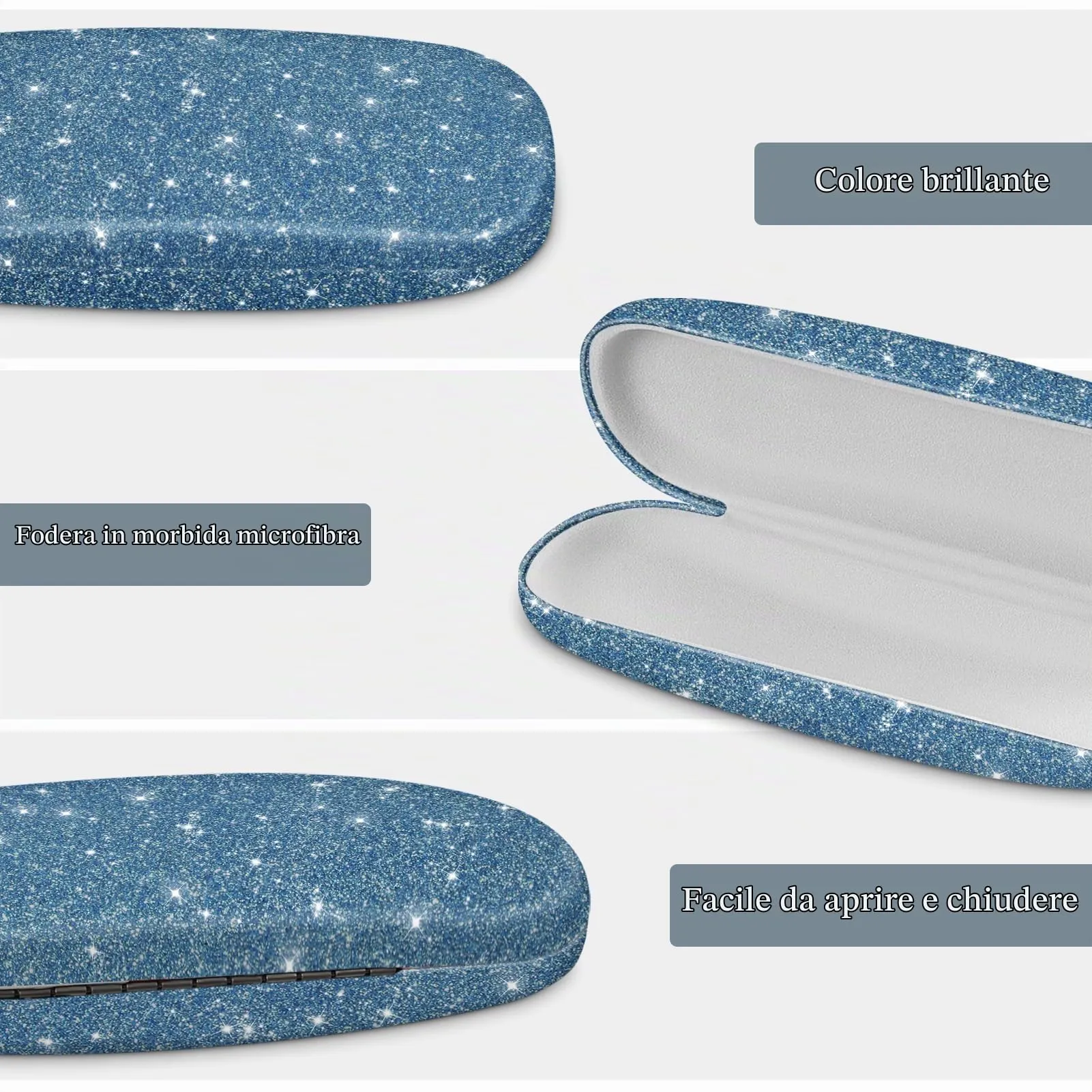 FINTIE Custodia Occhiali Rigida in Ecopelle Glitter Blu - immagine 5